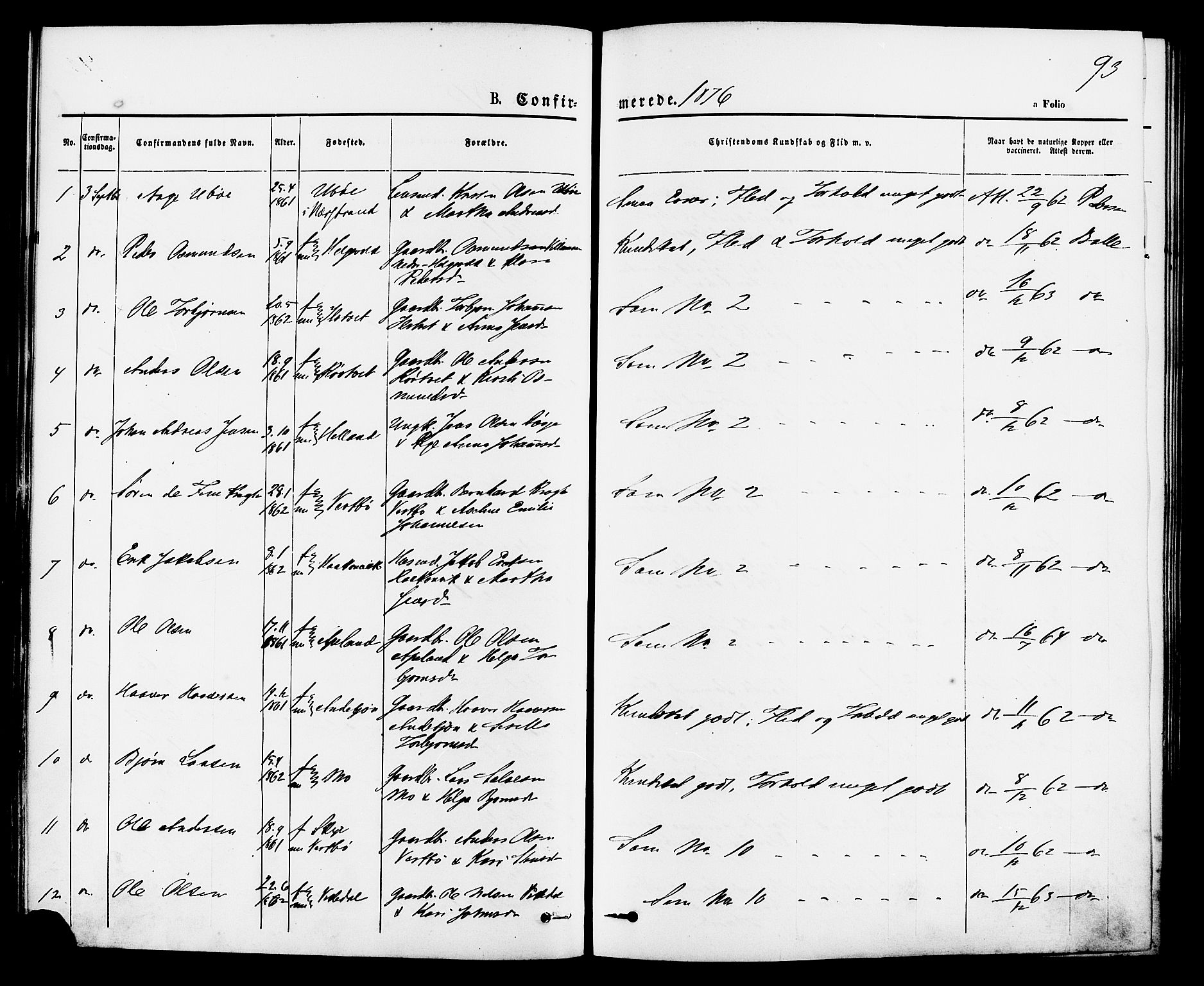 Vikedal sokneprestkontor, AV/SAST-A-101840/01/IV: Parish register (official) no. A 7, 1868-1883, p. 93