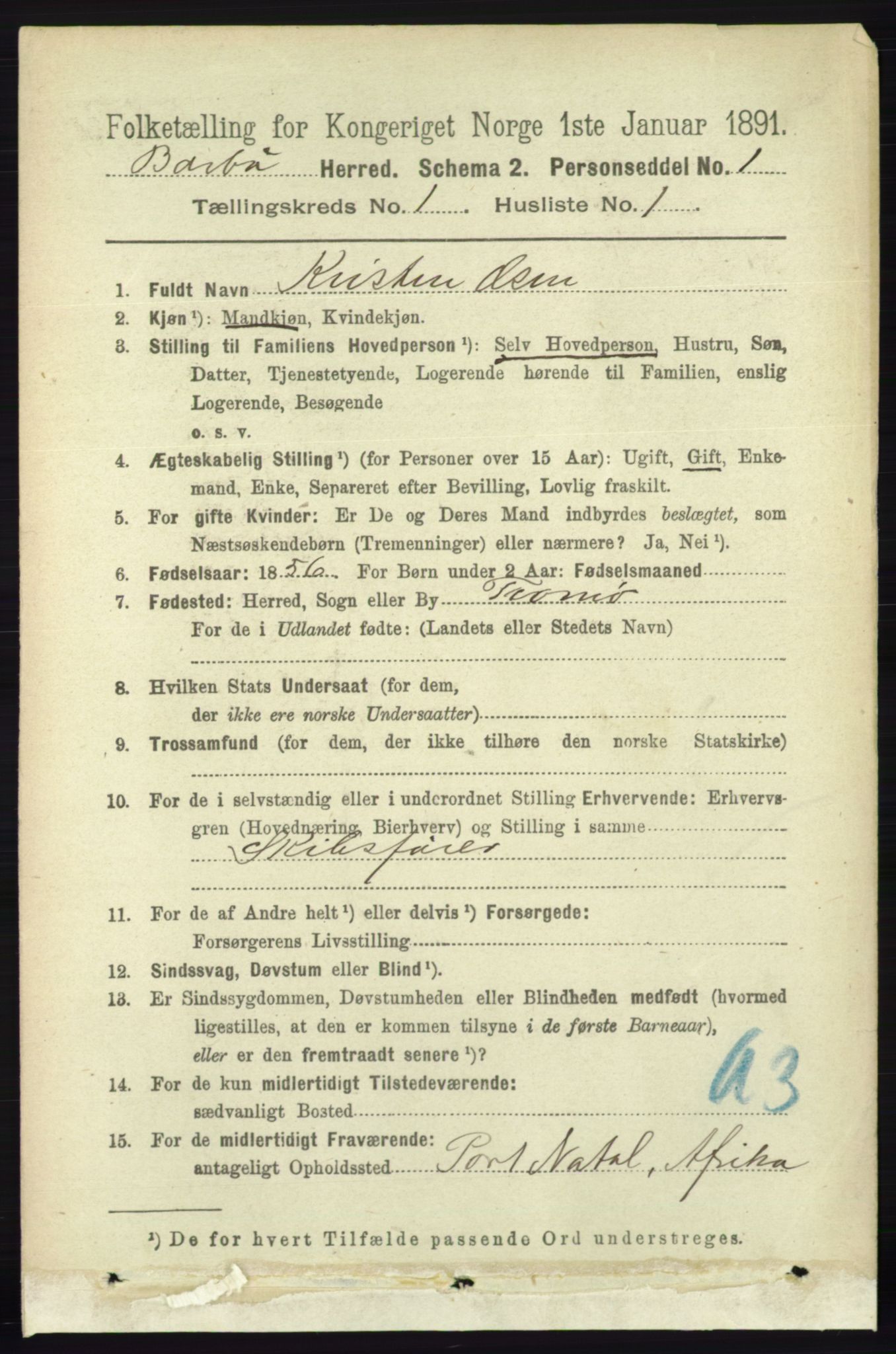 RA, 1891 census for 0990 Barbu, 1891, p. 130