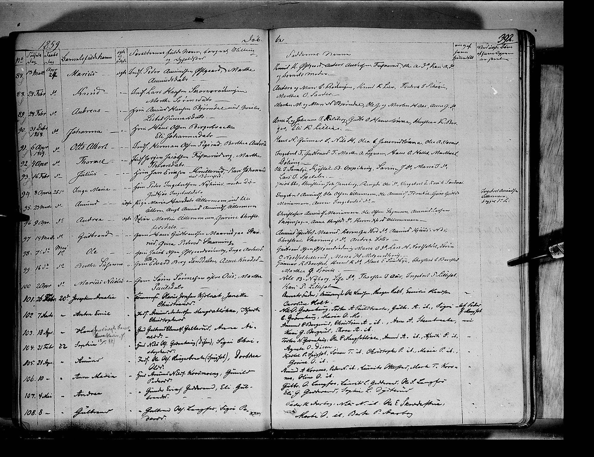 Sør-Odal prestekontor, AV/SAH-PREST-030/H/Ha/Haa/L0001: Parish register (official) no. 1, 1849-1859, p. 392