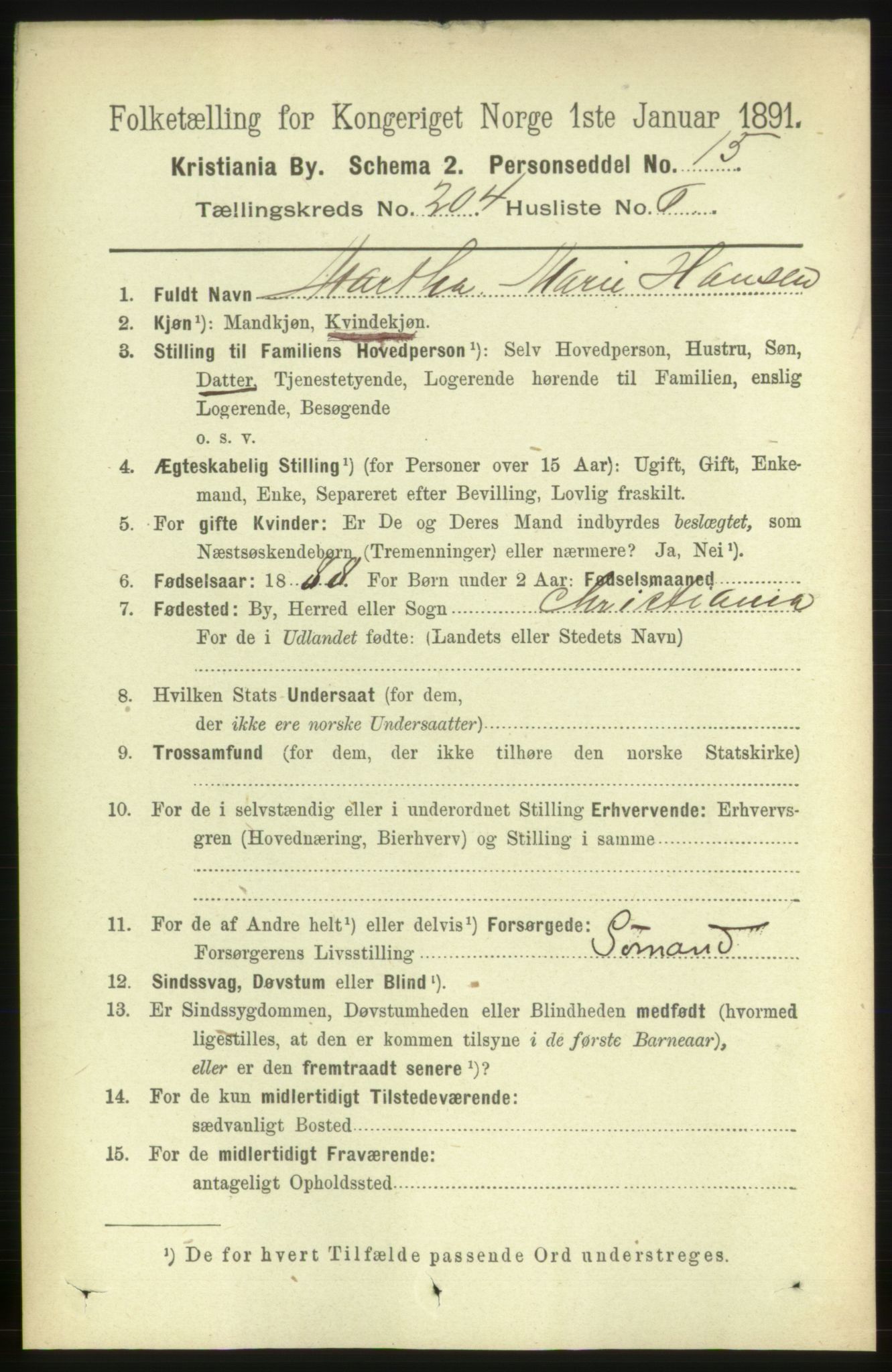 RA, 1891 census for 0301 Kristiania, 1891, p. 123308