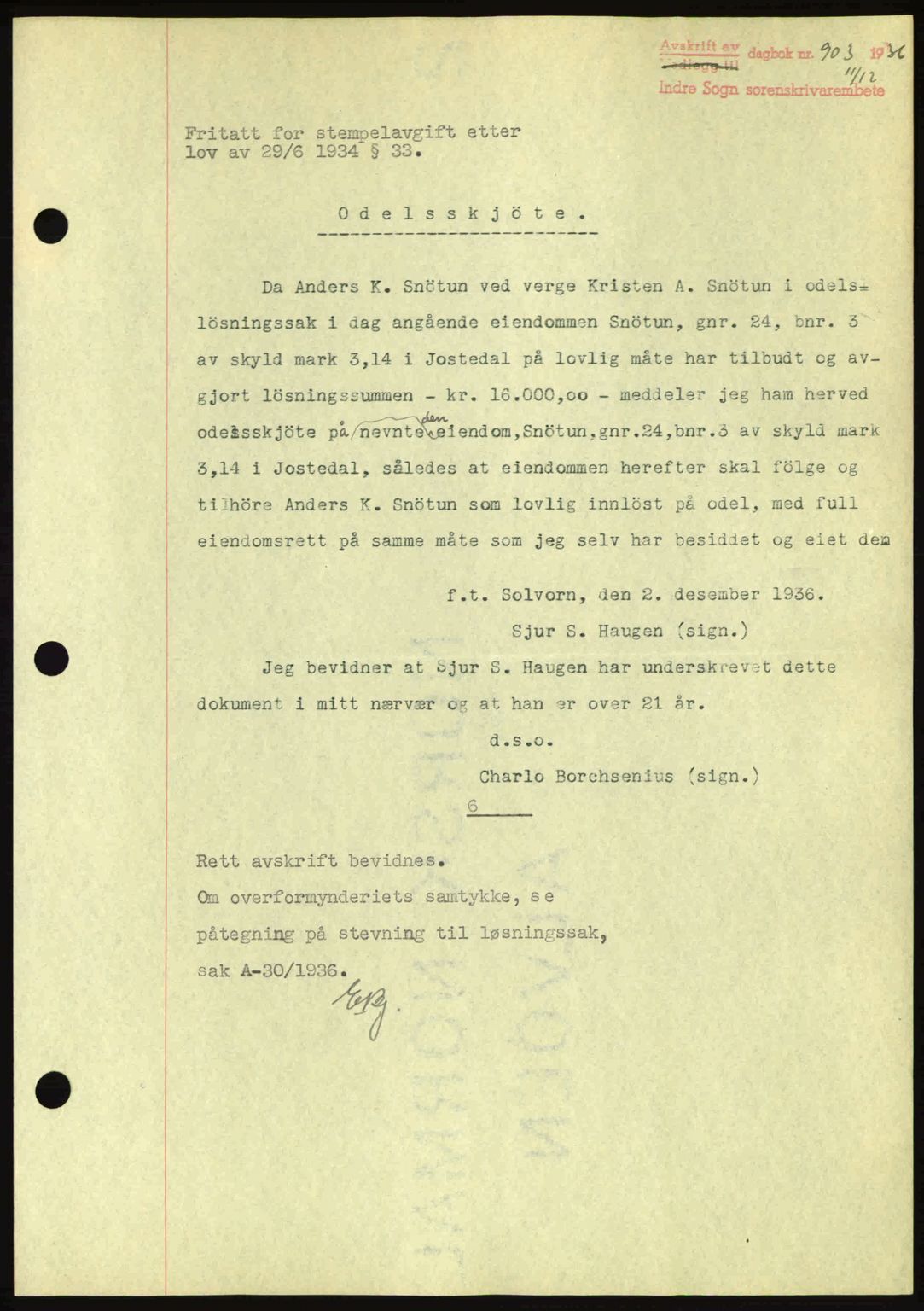 Indre Sogn tingrett, SAB/A-3301/1/G/Gb/Gba/L0030: Mortgage book no. 30, 1935-1937, Deed date: 11.12.1936