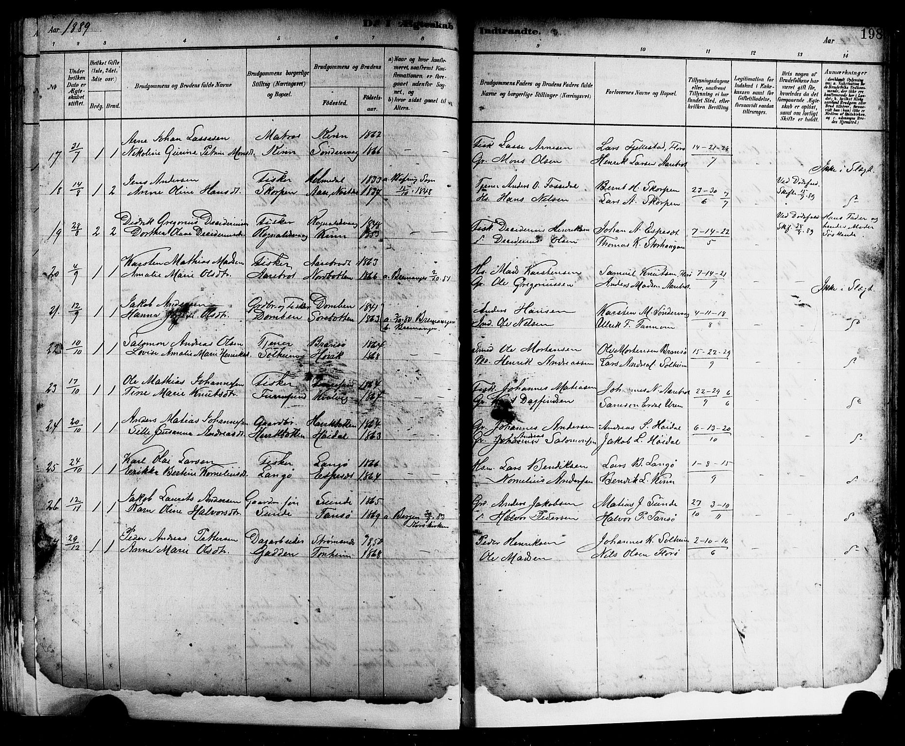 Kinn sokneprestembete, AV/SAB-A-80801/H/Hab/Haba/L0002: Parish register (copy) no. A 2, 1882-1906, p. 198