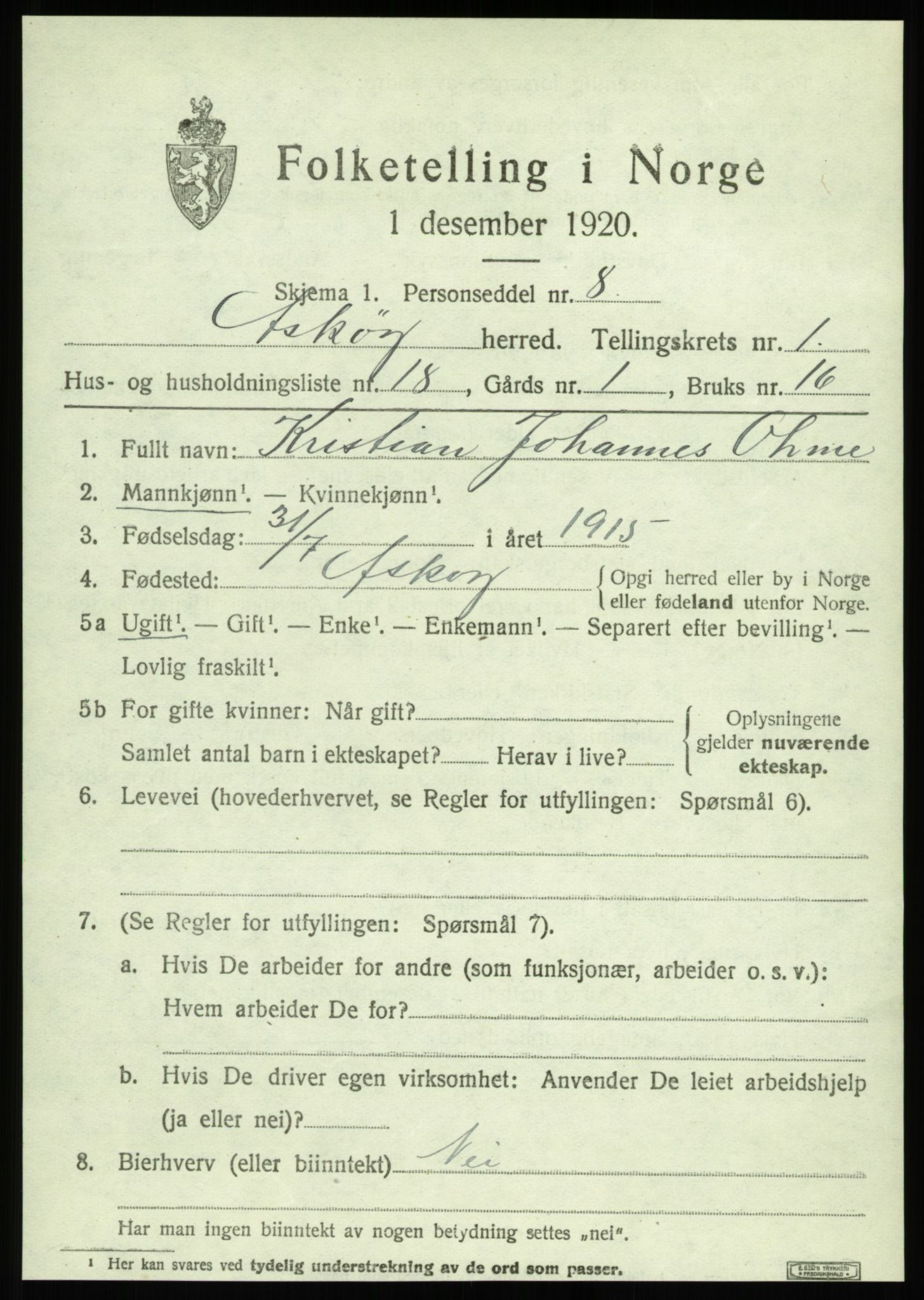 SAB, 1920 census for Askøy, 1920, p. 3714