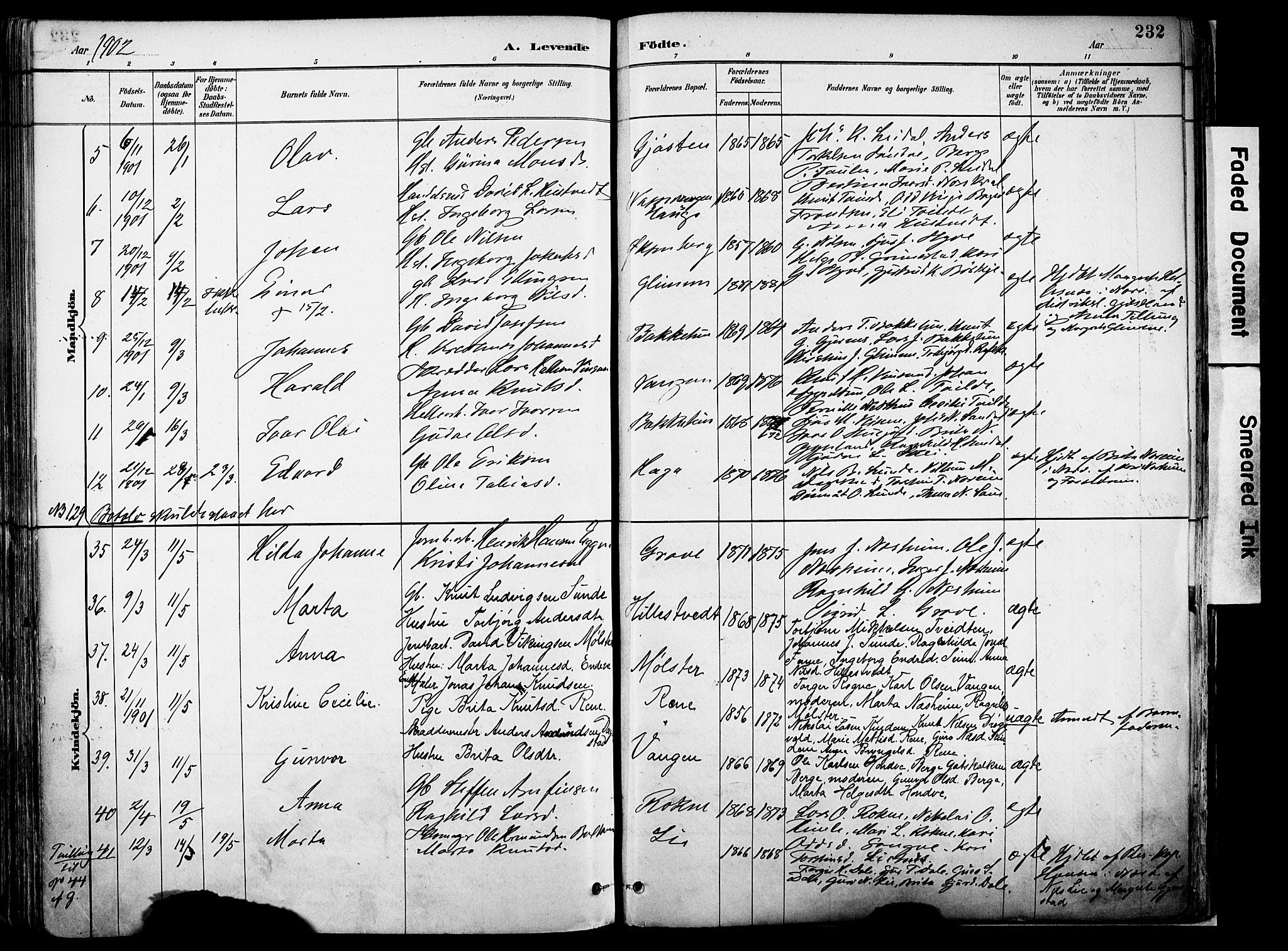 Voss sokneprestembete, AV/SAB-A-79001/H/Haa: Parish register (official) no. A 21, 1887-1903, p. 232