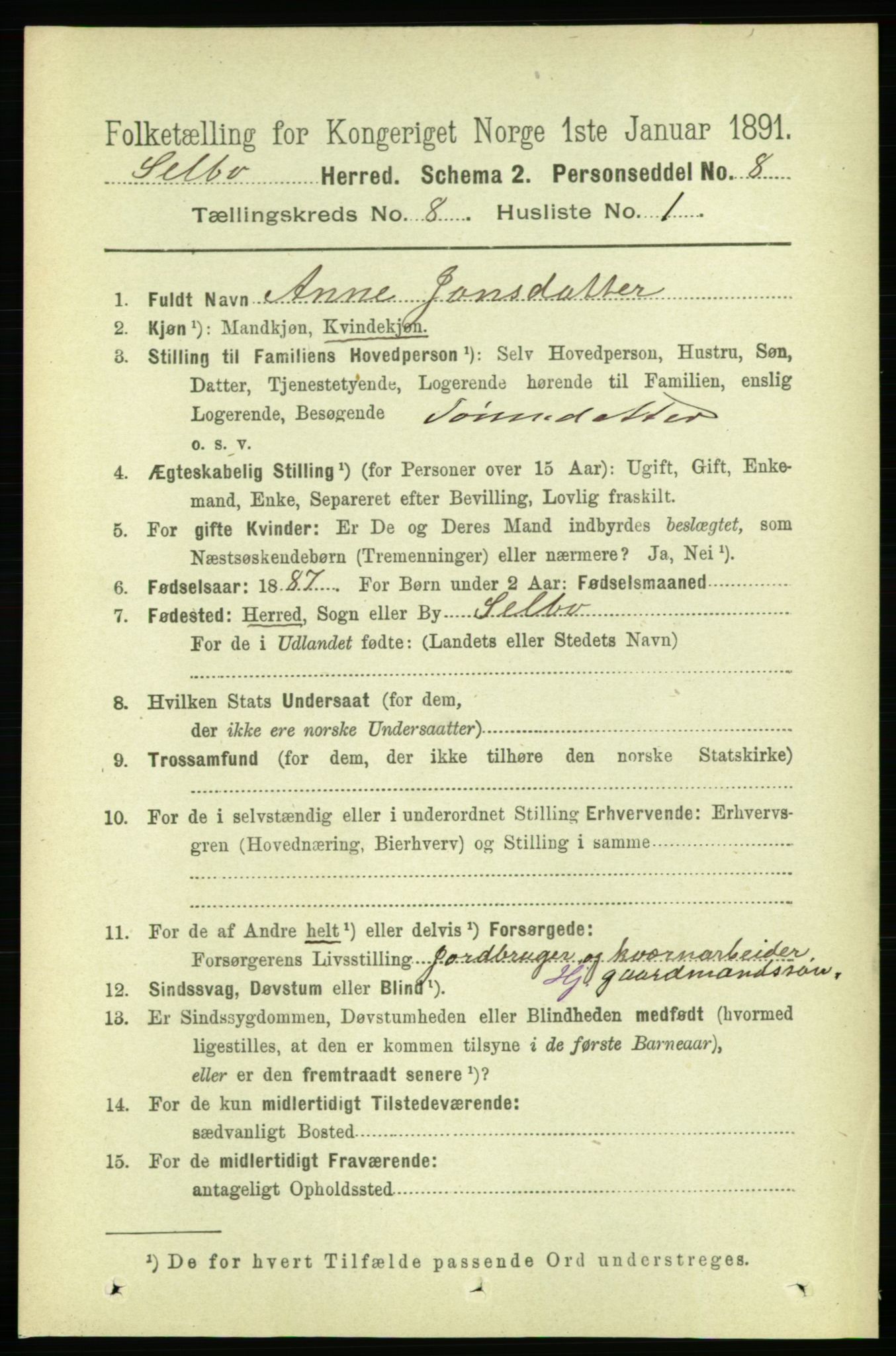 RA, 1891 census for 1664 Selbu, 1891, p. 2917