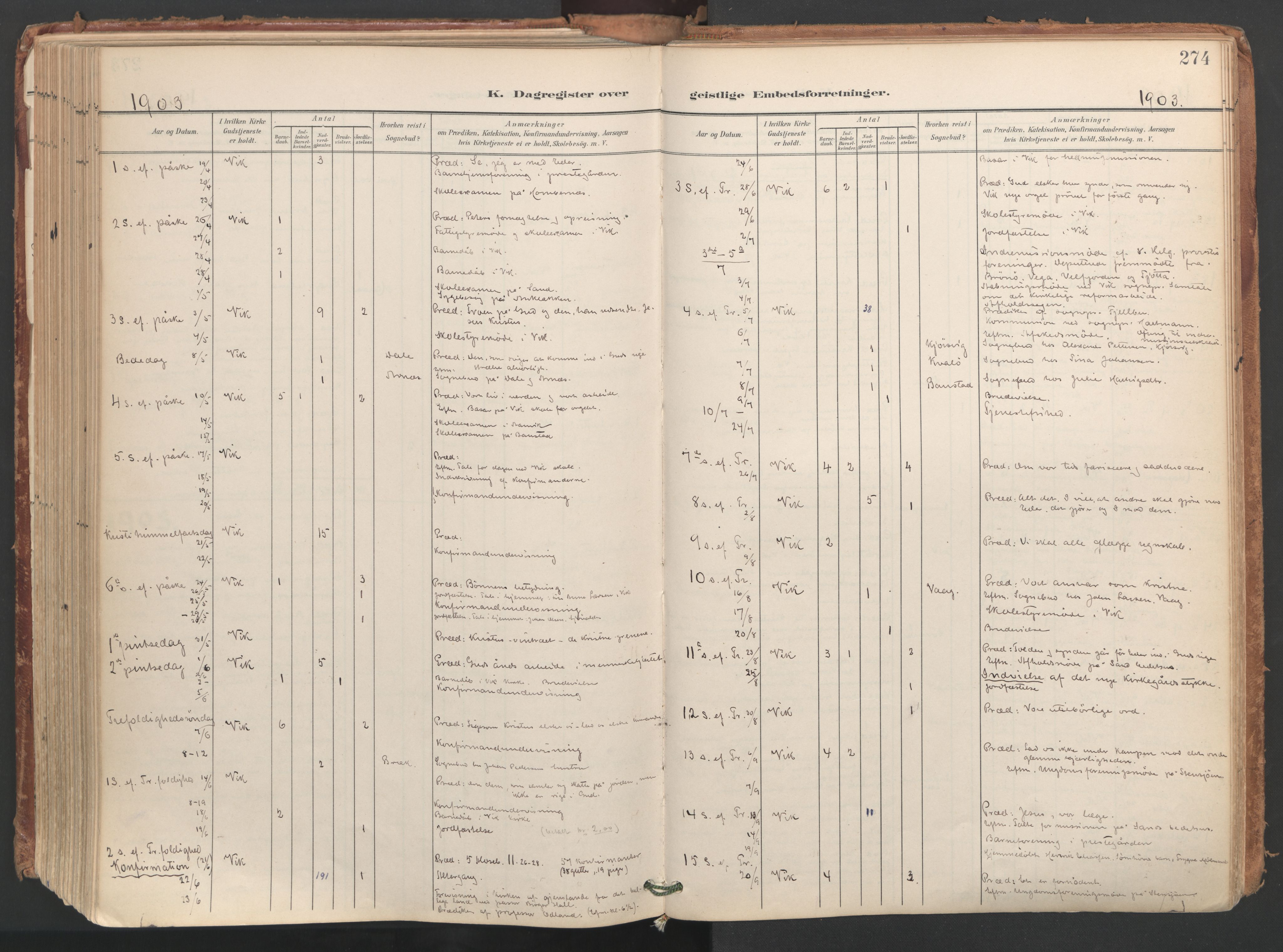 Ministerialprotokoller, klokkerbøker og fødselsregistre - Nordland, AV/SAT-A-1459/812/L0180: Parish register (official) no. 812A09, 1901-1915, p. 274