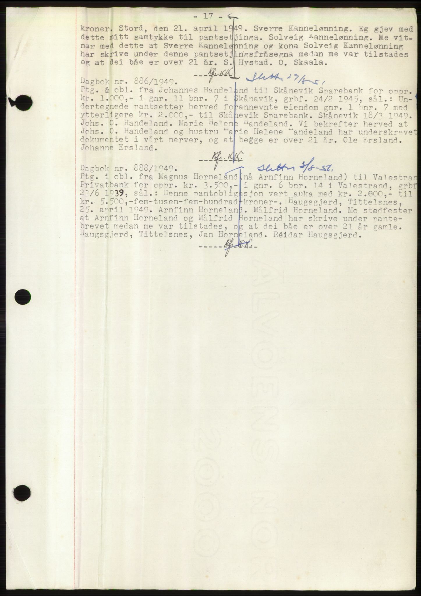 Sunnhordland sorenskrivar, AV/SAB-A-2401: Mortgage book no. B75-79, 1948-1950, Diary no: : 840/1949