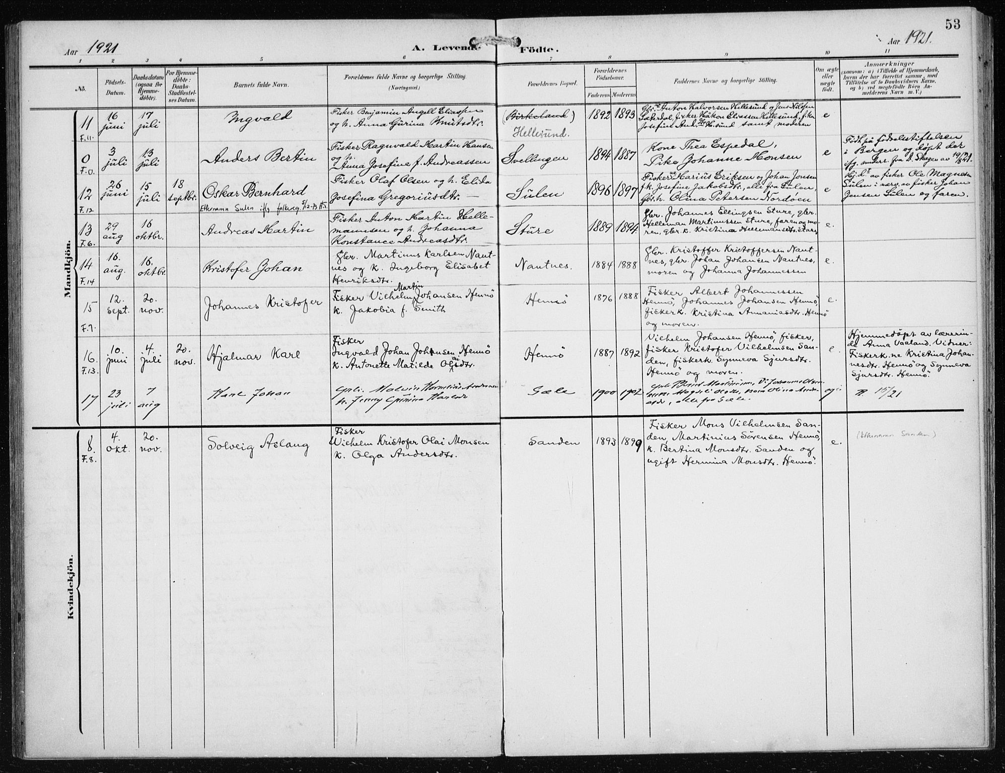 Herdla Sokneprestembete, AV/SAB-A-75701/H/Haa: Parish register (official) no. B 1, 1902-1921, p. 53