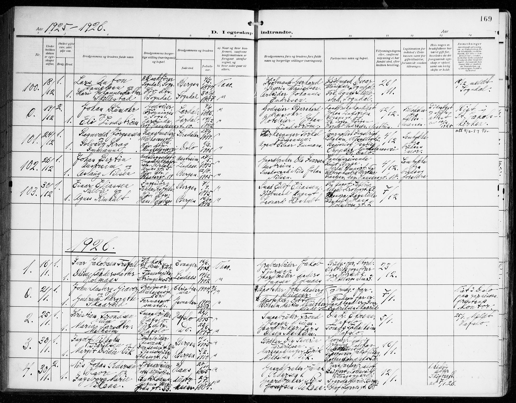 Johanneskirken sokneprestembete, SAB/A-76001/H/Haa/L0013: Parish register (official) no. D 2, 1912-1929, p. 169