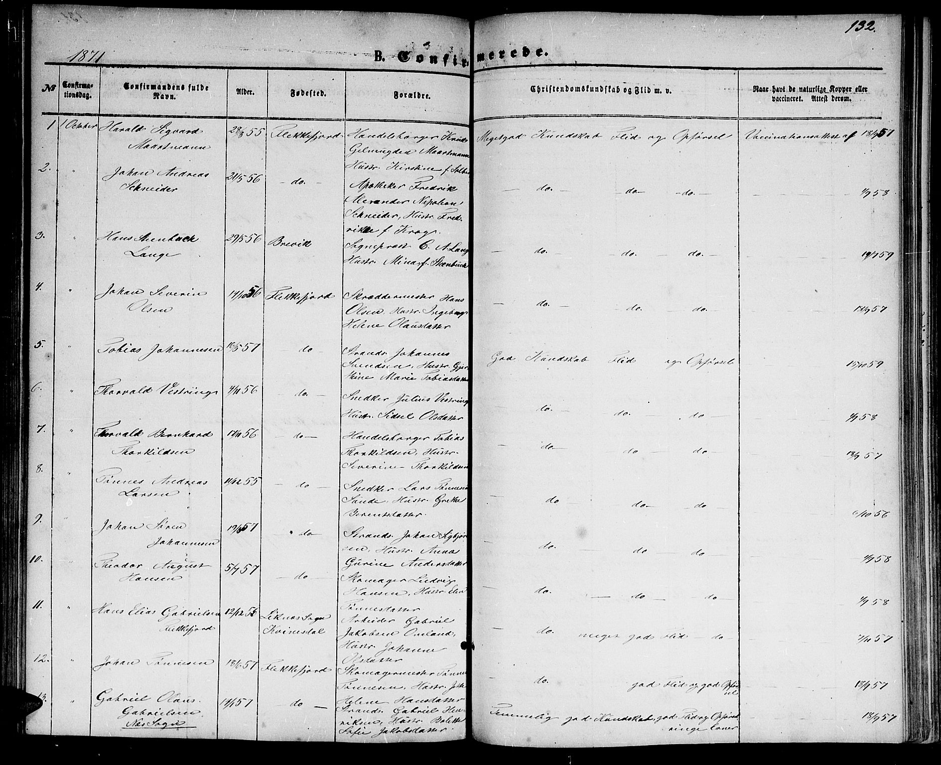 Flekkefjord sokneprestkontor, AV/SAK-1111-0012/F/Fb/Fbc/L0006: Parish register (copy) no. B 6, 1866-1879, p. 132