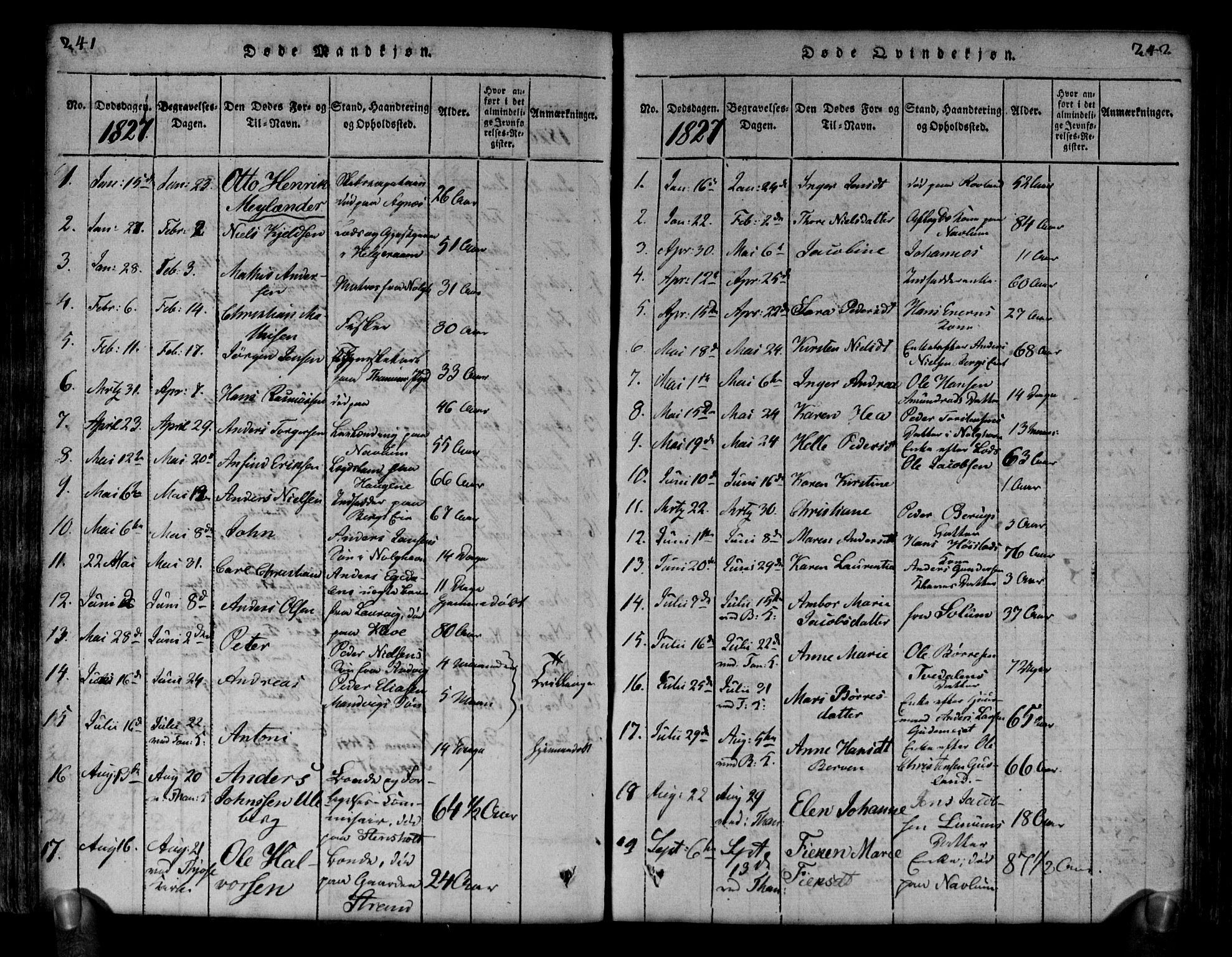 Brunlanes kirkebøker, SAKO/A-342/G/Ga/L0001: Parish register (copy) no. I 1, 1814-1834, p. 241-242