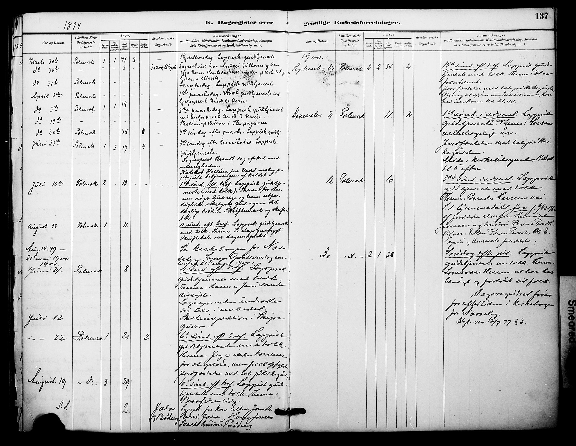 Nesseby sokneprestkontor, SATØ/S-1330/H/Ha/L0005kirke: Parish register (official) no. 5, 1885-1906, p. 137
