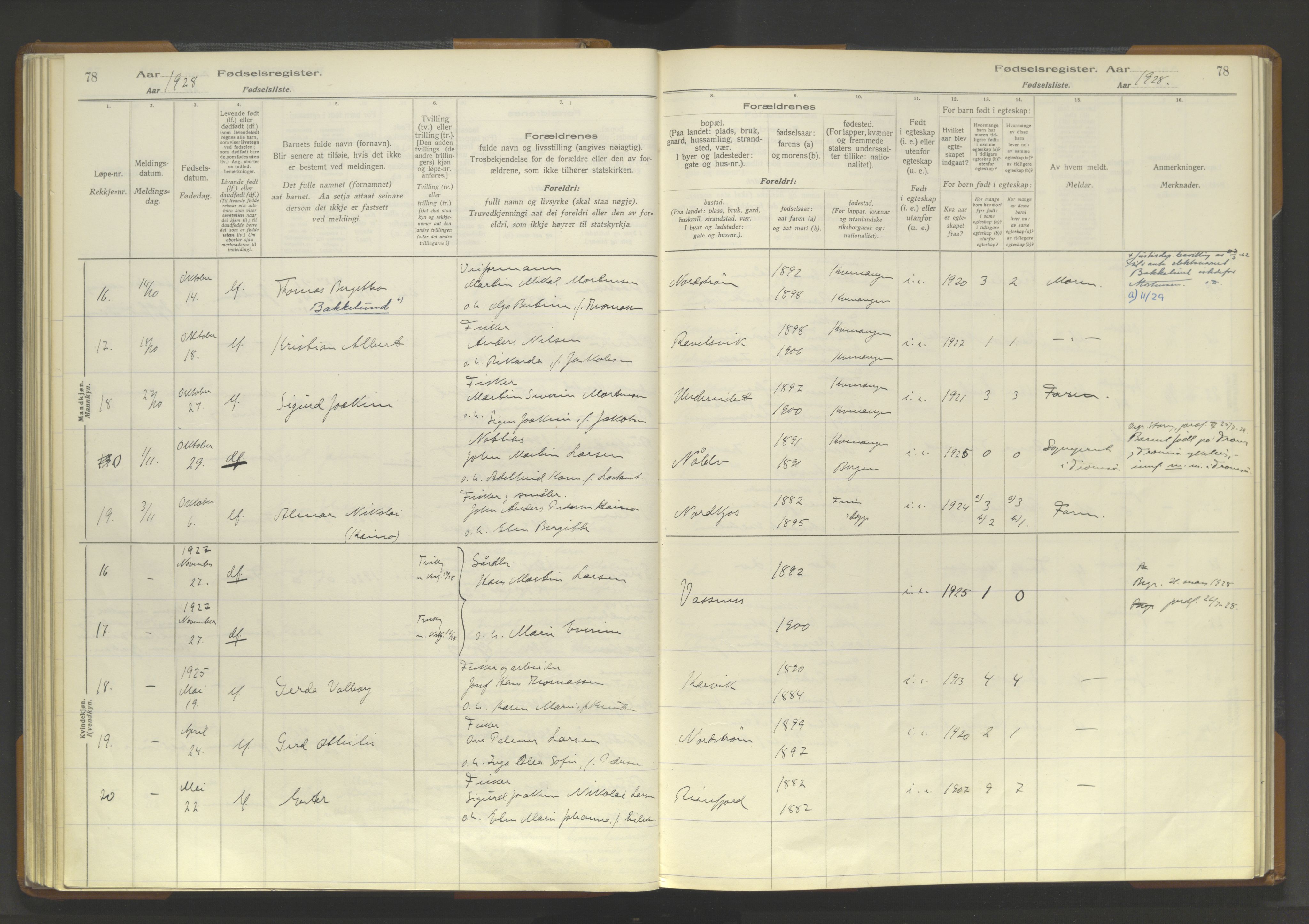 Skjervøy sokneprestkontor, SATØ/S-1300/I/Ia/L0062: Birth register no. 62, 1916-1950, p. 78