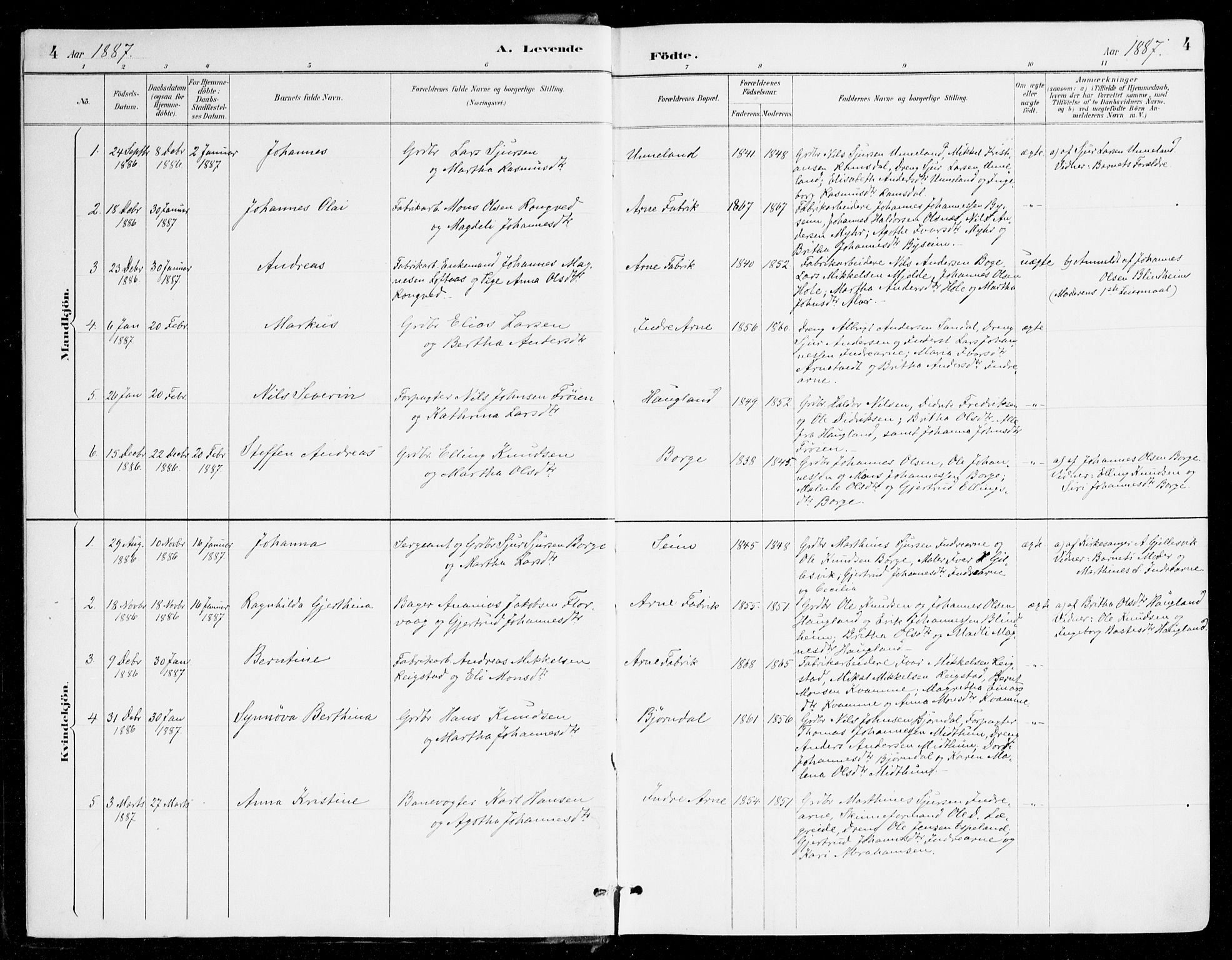 Haus sokneprestembete, SAB/A-75601/H/Haa/Haad/L0001: Parish register (official) no. D 1, 1887-1898, p. 4