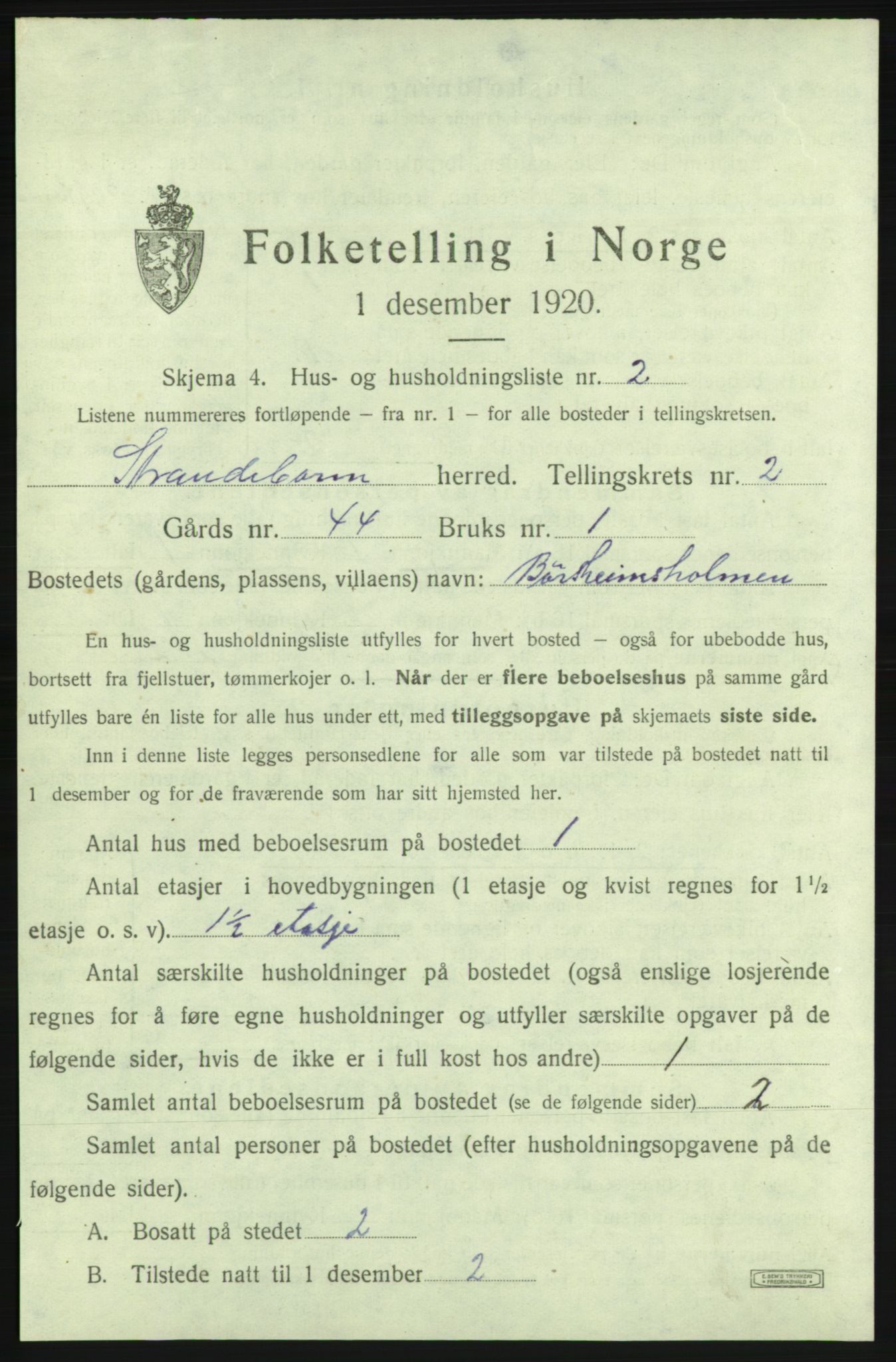 SAB, 1920 census for Strandebarm, 1920, p. 237