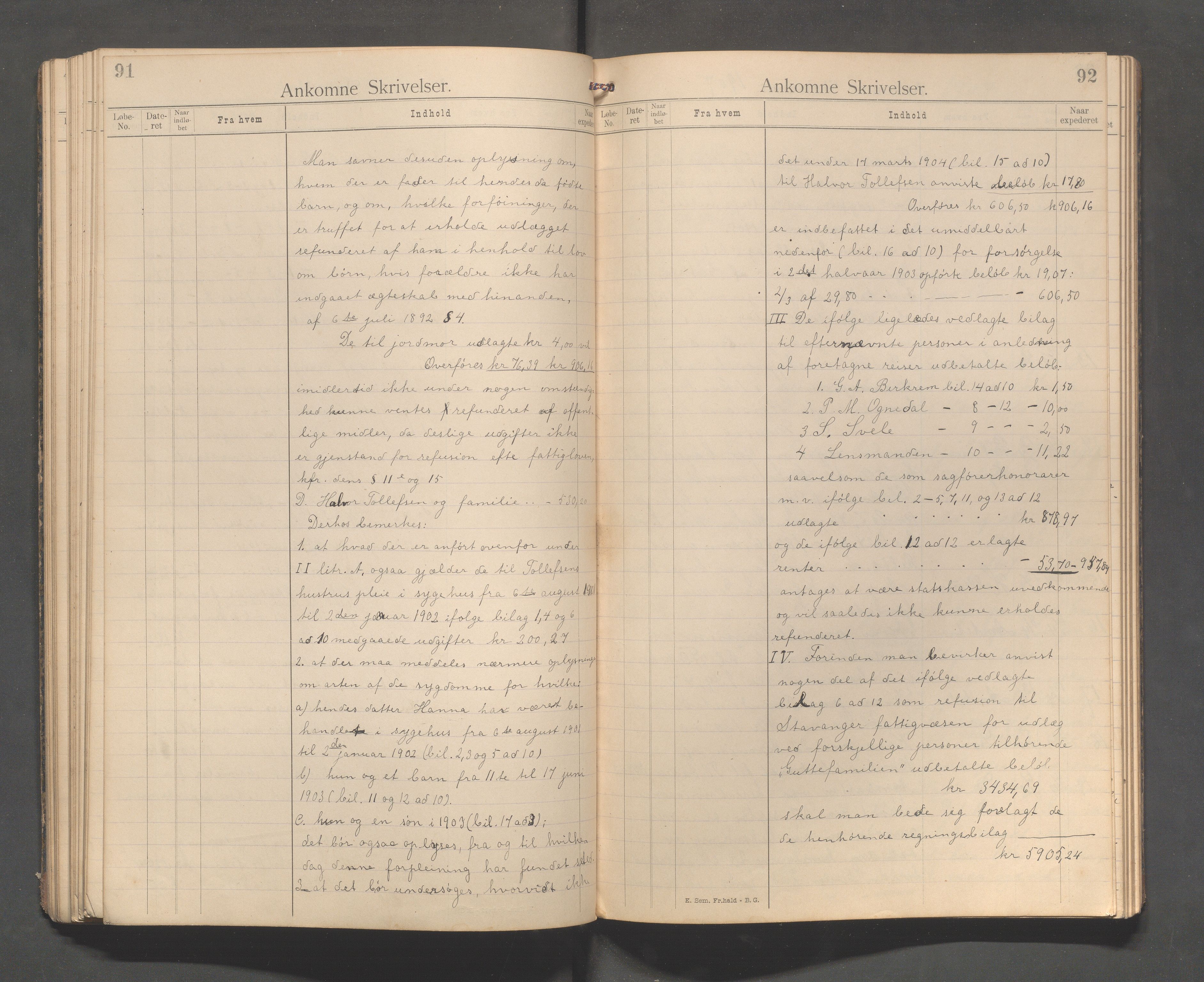 Bjerkreim kommune - Formannskapet/Sentraladministrasjonen, IKAR/K-101531/C/Ca/L0001: Journal, 1896-1911, p. 91-92