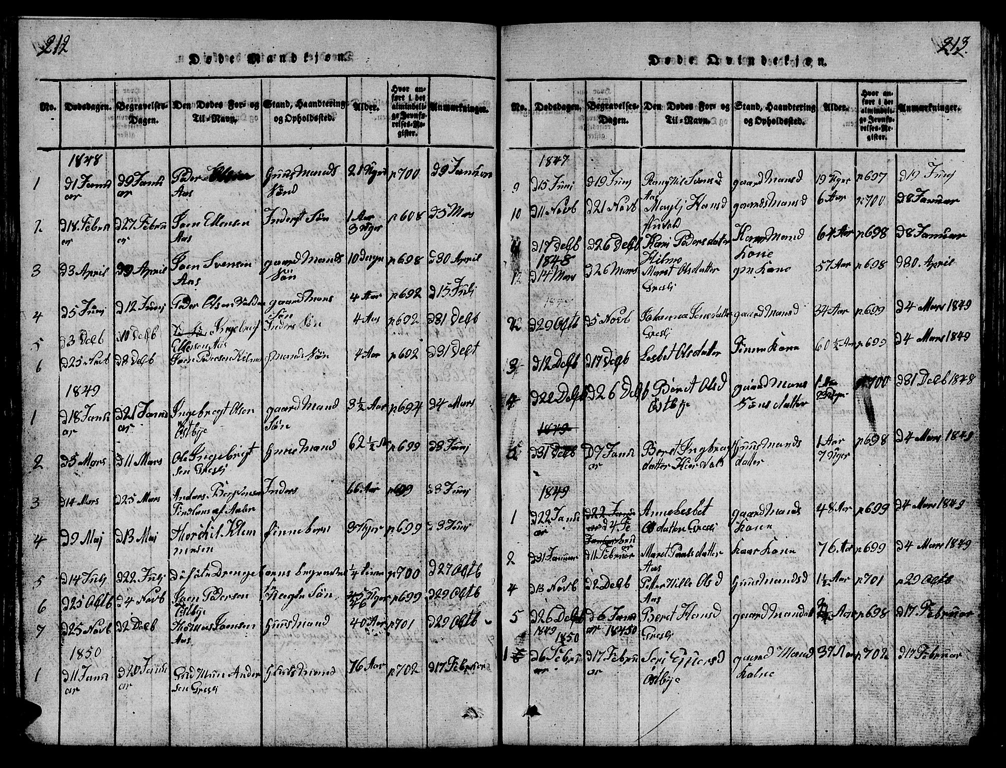 Ministerialprotokoller, klokkerbøker og fødselsregistre - Sør-Trøndelag, SAT/A-1456/698/L1164: Parish register (copy) no. 698C01, 1816-1861, p. 212-213