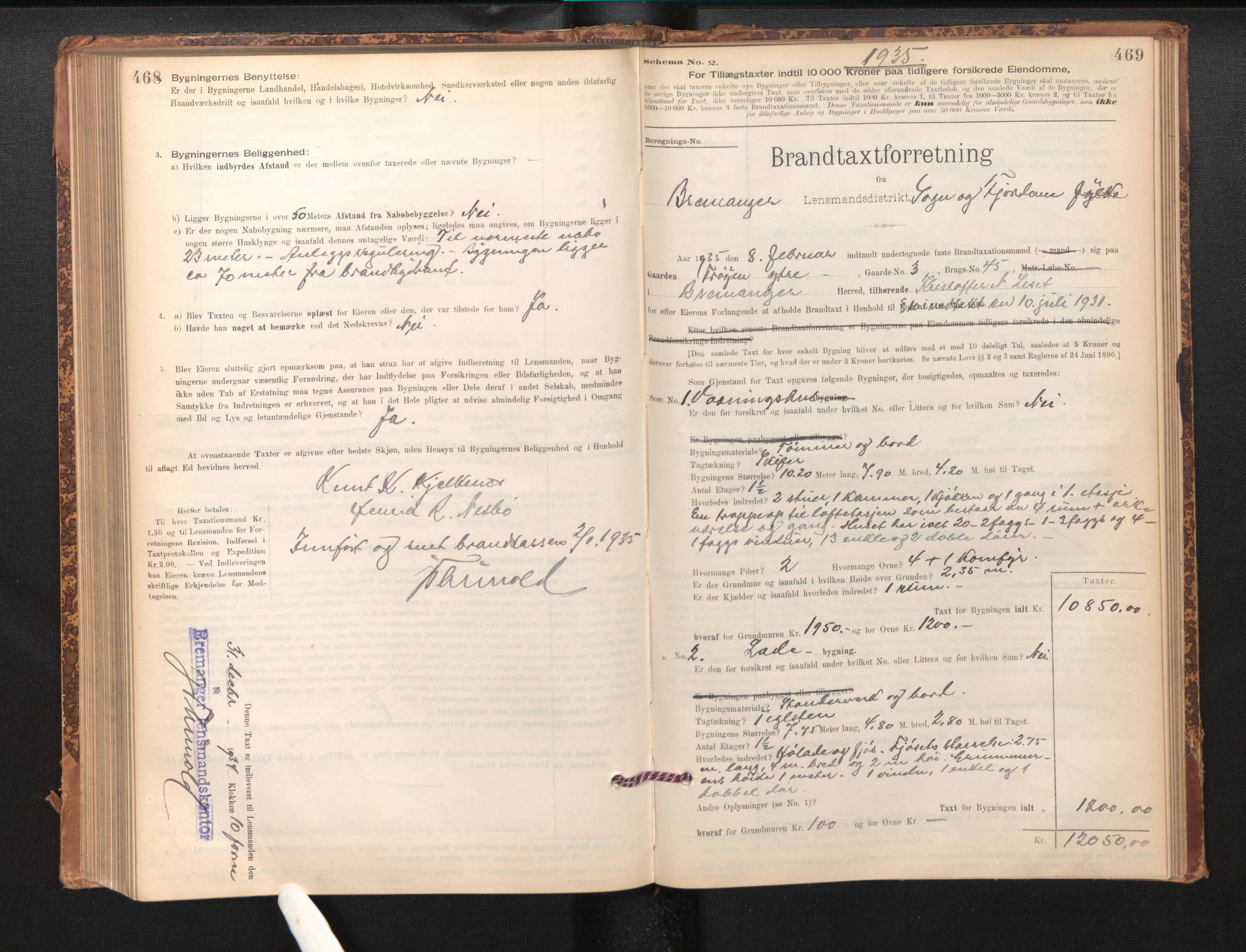 Lensmannen i Bremanger, SAB/A-26701/0012/L0007: Branntakstprotokoll, skjematakst, 1895-1936, p. 468-469
