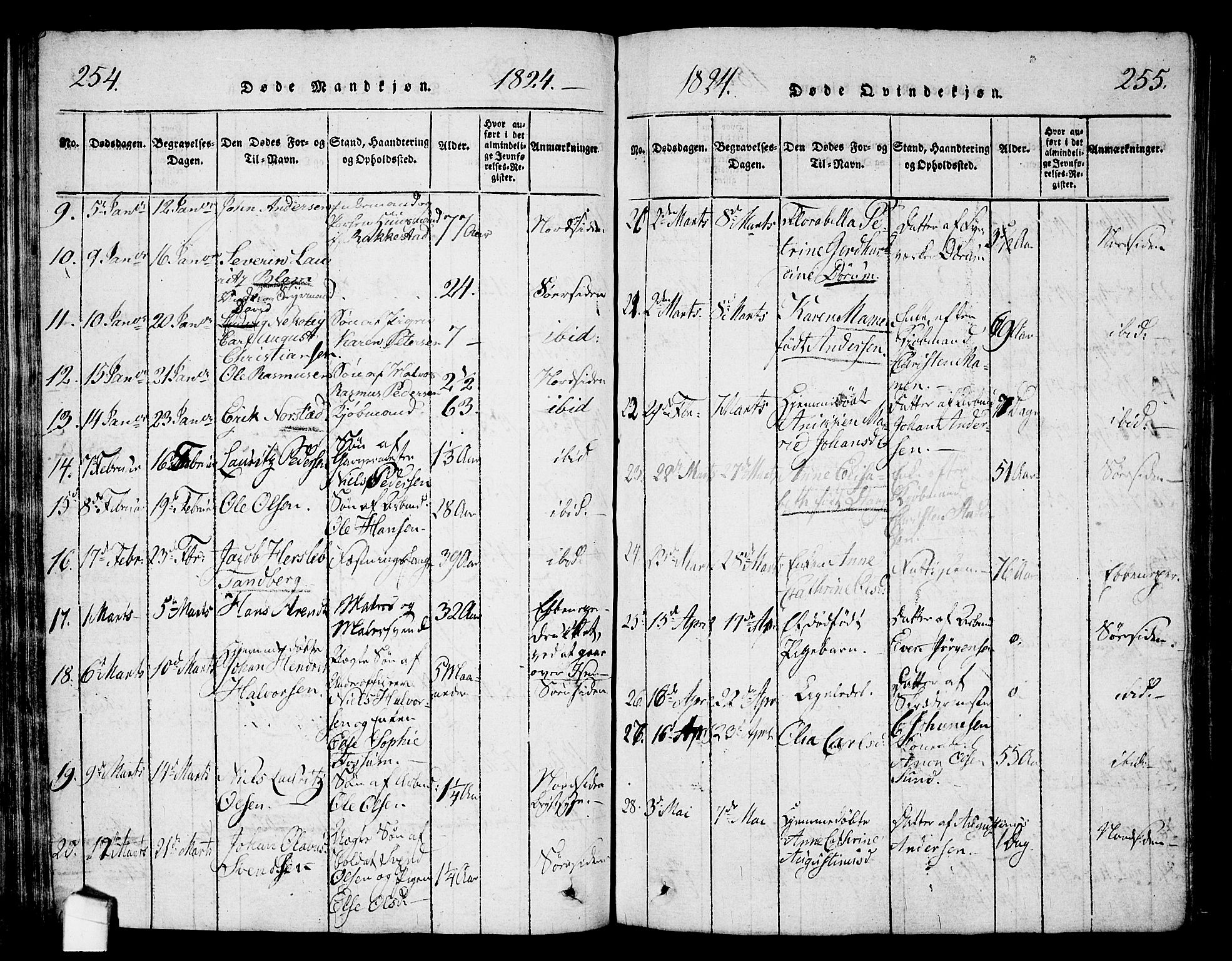 Halden prestekontor Kirkebøker, AV/SAO-A-10909/G/Ga/L0001: Parish register (copy) no. 1, 1815-1833, p. 254-255