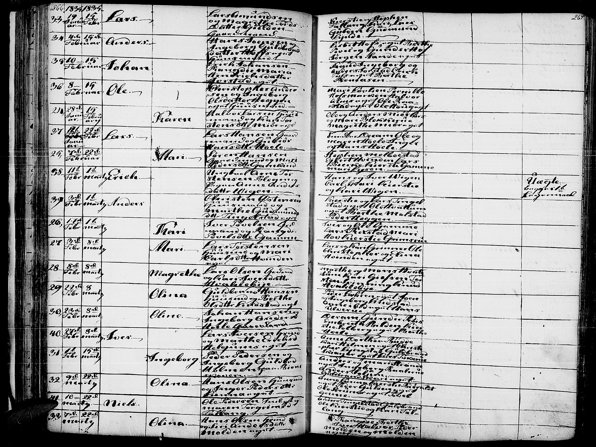 Gran prestekontor, AV/SAH-PREST-112/H/Ha/Haa/L0010: Parish register (official) no. 10, 1824-1842, p. 266-267