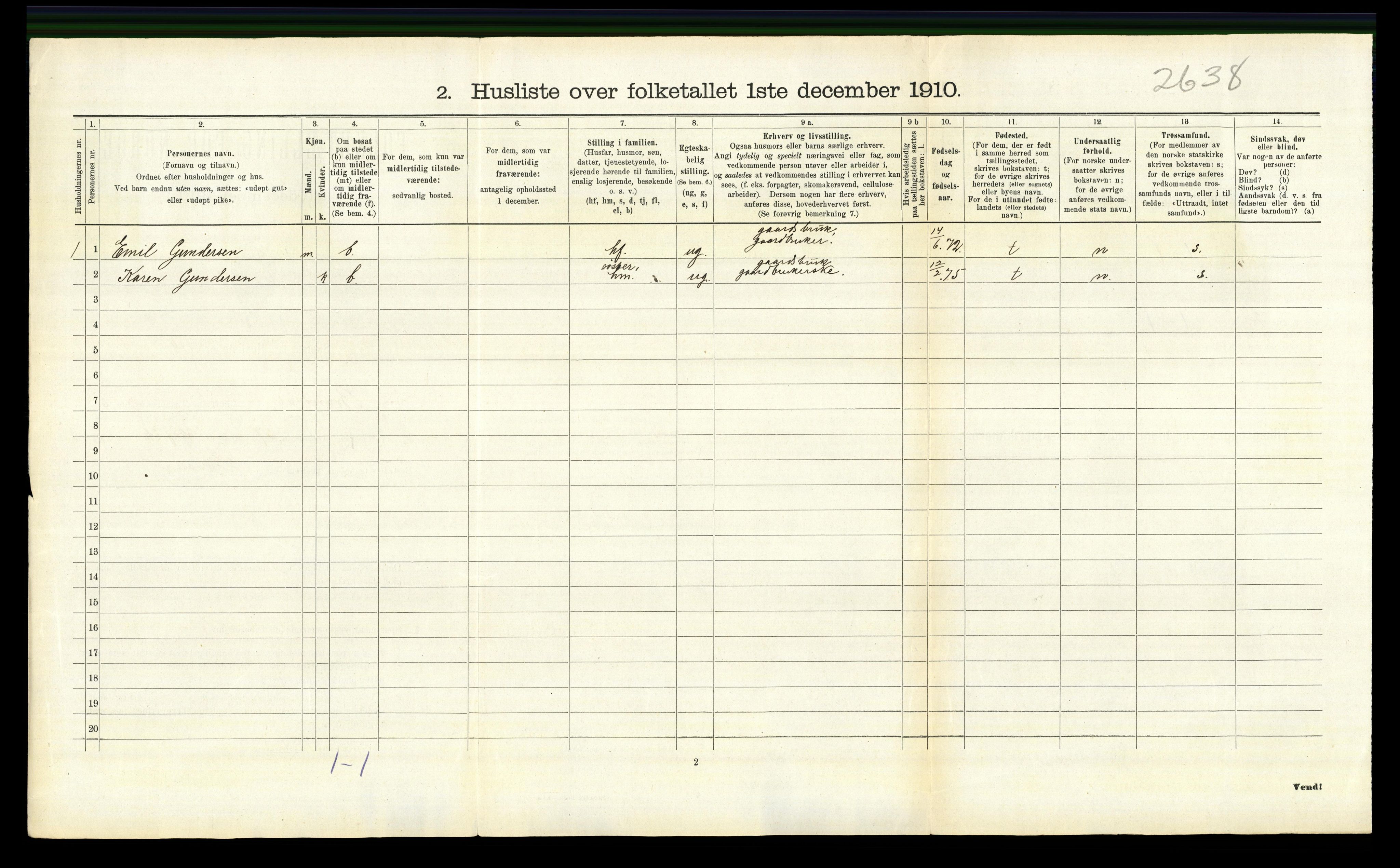 RA, 1910 census for Brandval, 1910, p. 992