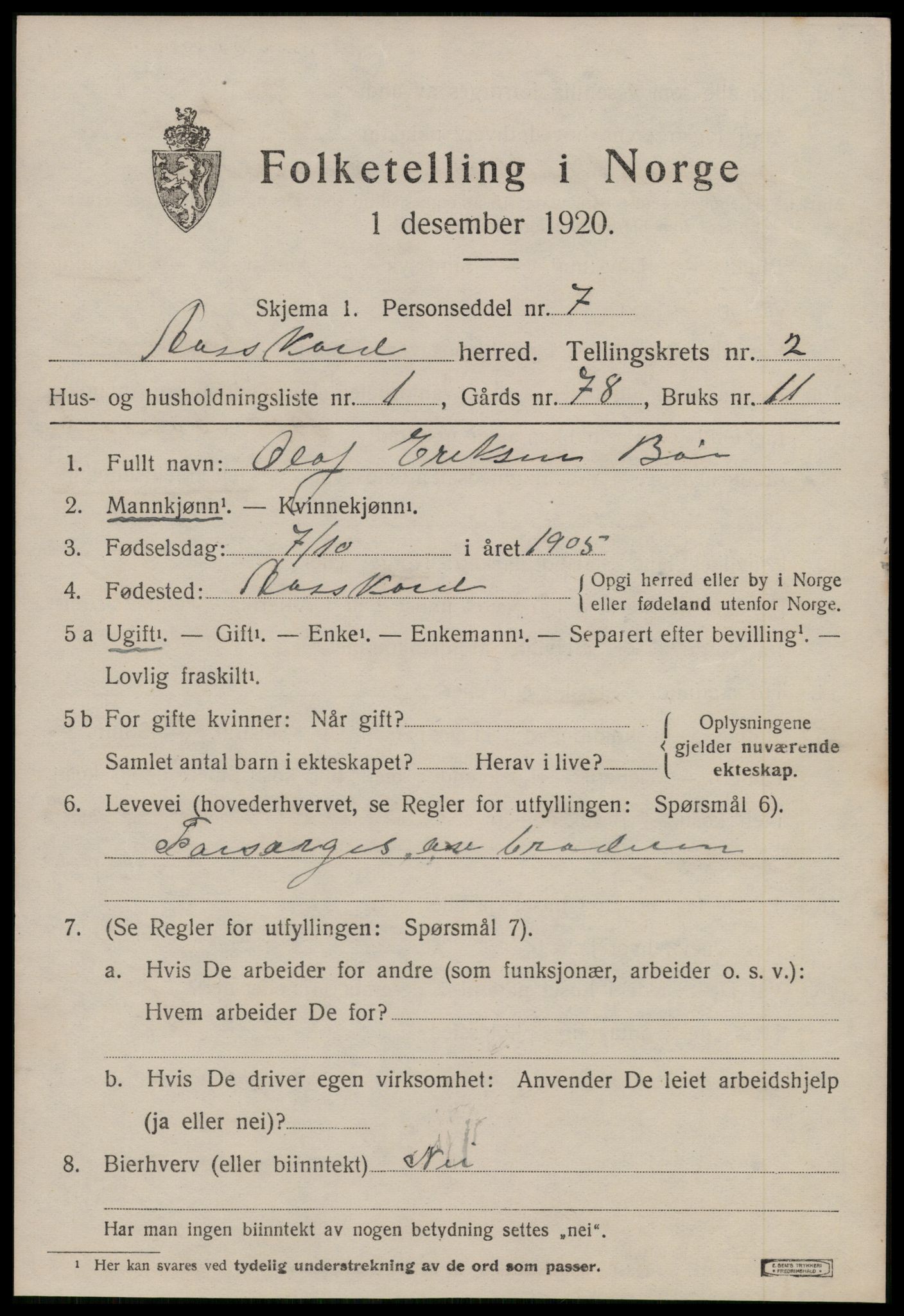 SAT, 1920 census for Åsskard, 1920, p. 1203