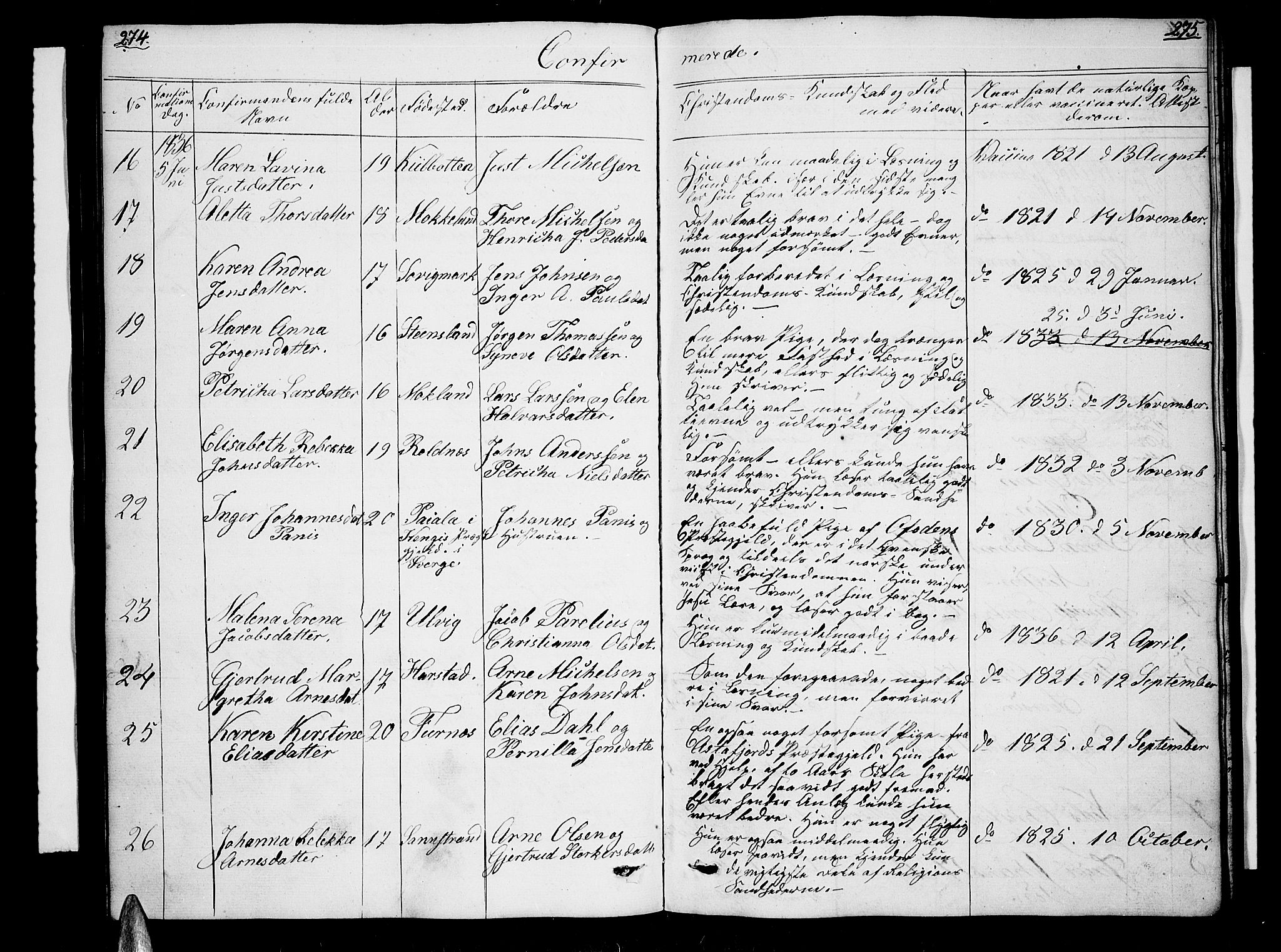 Trondenes sokneprestkontor, AV/SATØ-S-1319/H/Hb/L0005klokker: Parish register (copy) no. 5, 1834-1845, p. 274-275