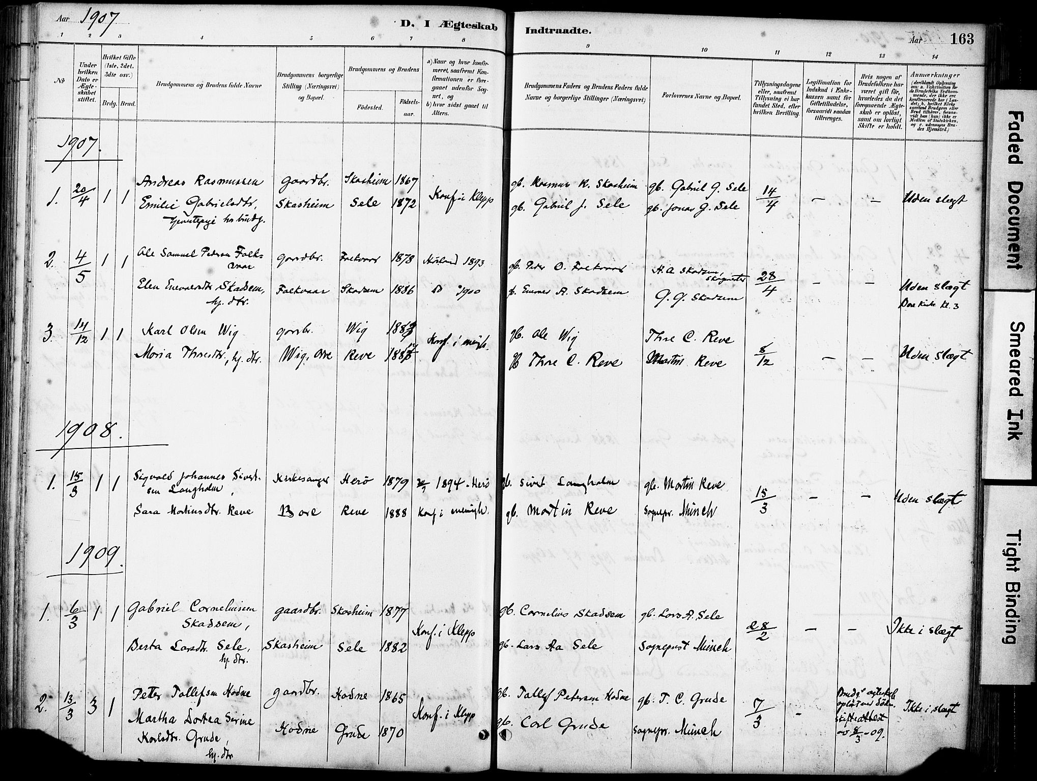 Klepp sokneprestkontor, SAST/A-101803/001/3/30BA/L0008: Parish register (official) no. A 9, 1886-1919, p. 163