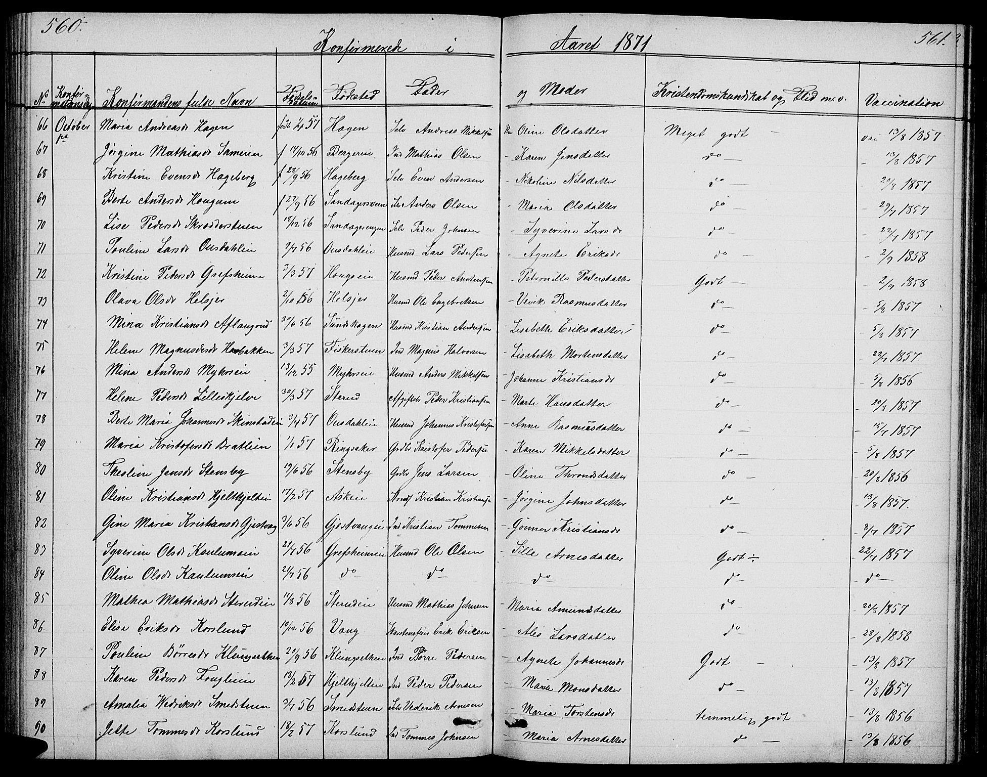 Nes prestekontor, Hedmark, SAH/PREST-020/L/La/L0005: Parish register (copy) no. 5, 1852-1889, p. 560-561