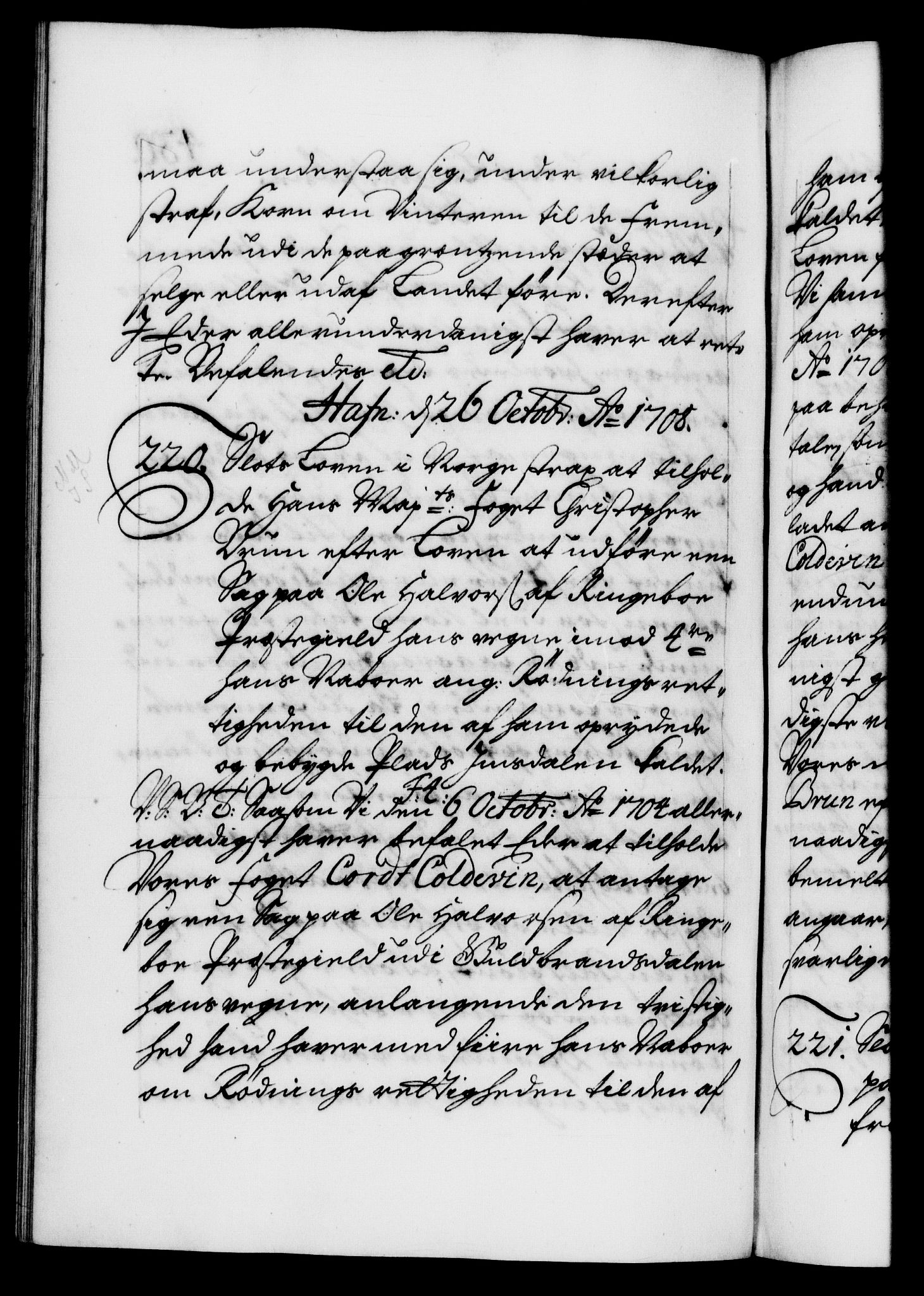 Danske Kanselli 1572-1799, RA/EA-3023/F/Fc/Fca/Fcab/L0018: Norske tegnelser, 1707-1709, p. 430b