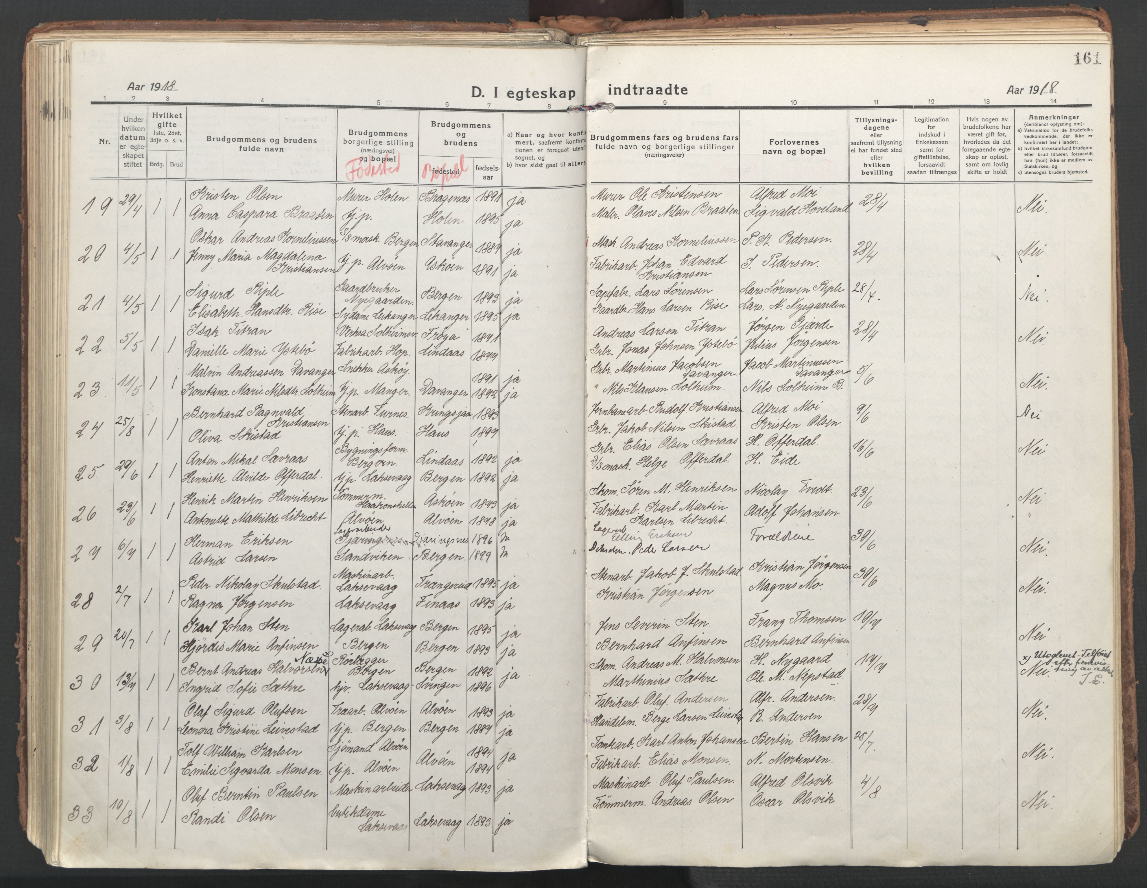 Laksevåg Sokneprestembete, AV/SAB-A-76501/H/Ha/Haa/Haaa/L0002: Parish register (official) no. A 2, 1917-1927, p. 161