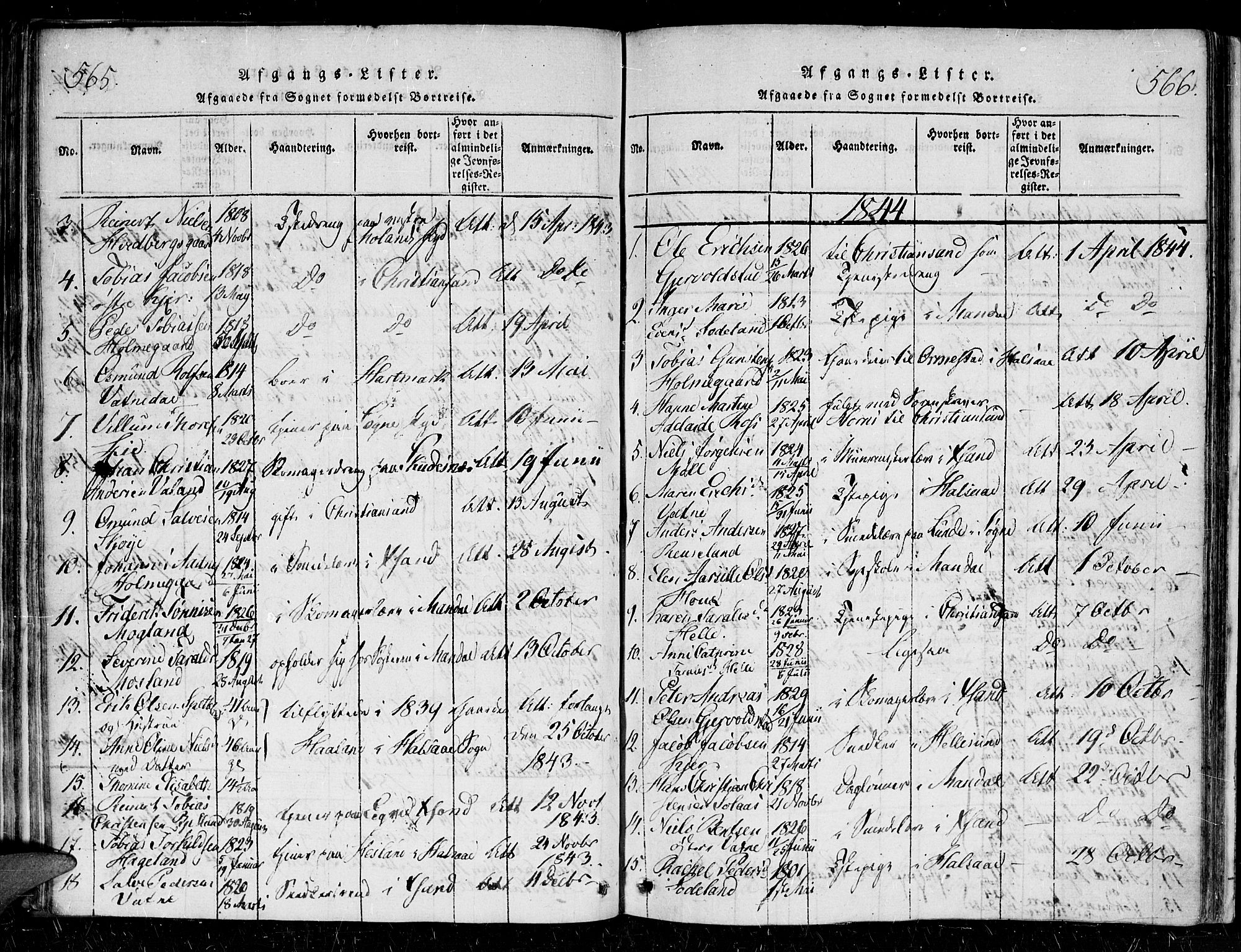 Holum sokneprestkontor, AV/SAK-1111-0022/F/Fa/Faa/L0004: Parish register (official) no. A 4, 1820-1849, p. 565-566