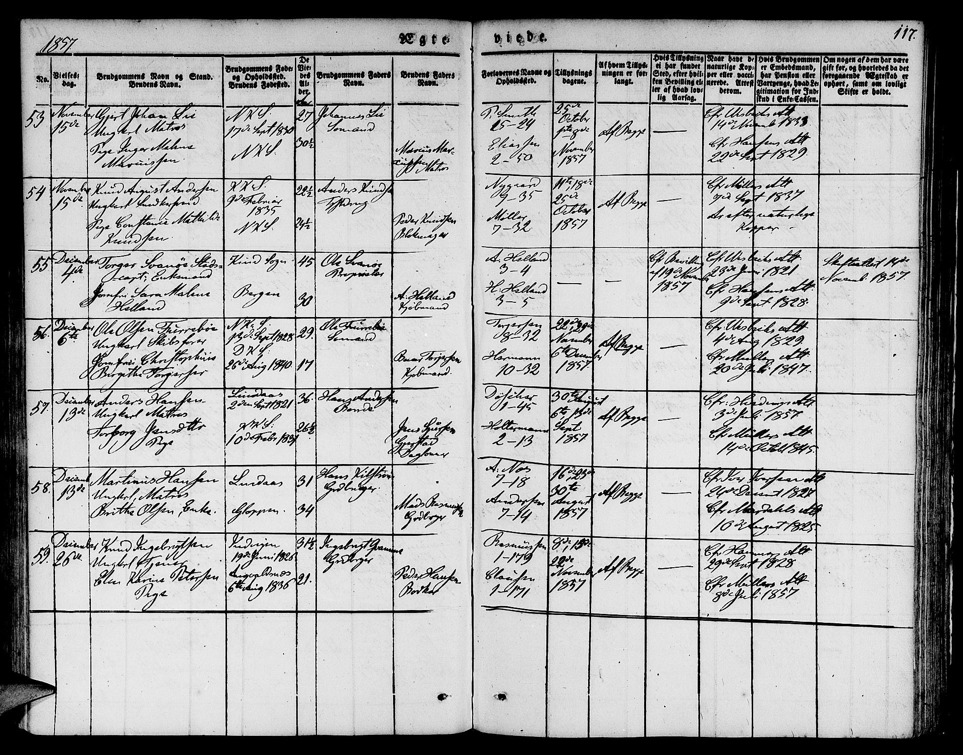 Nykirken Sokneprestembete, AV/SAB-A-77101/H/Hab: Parish register (copy) no. D 1, 1832-1867, p. 117