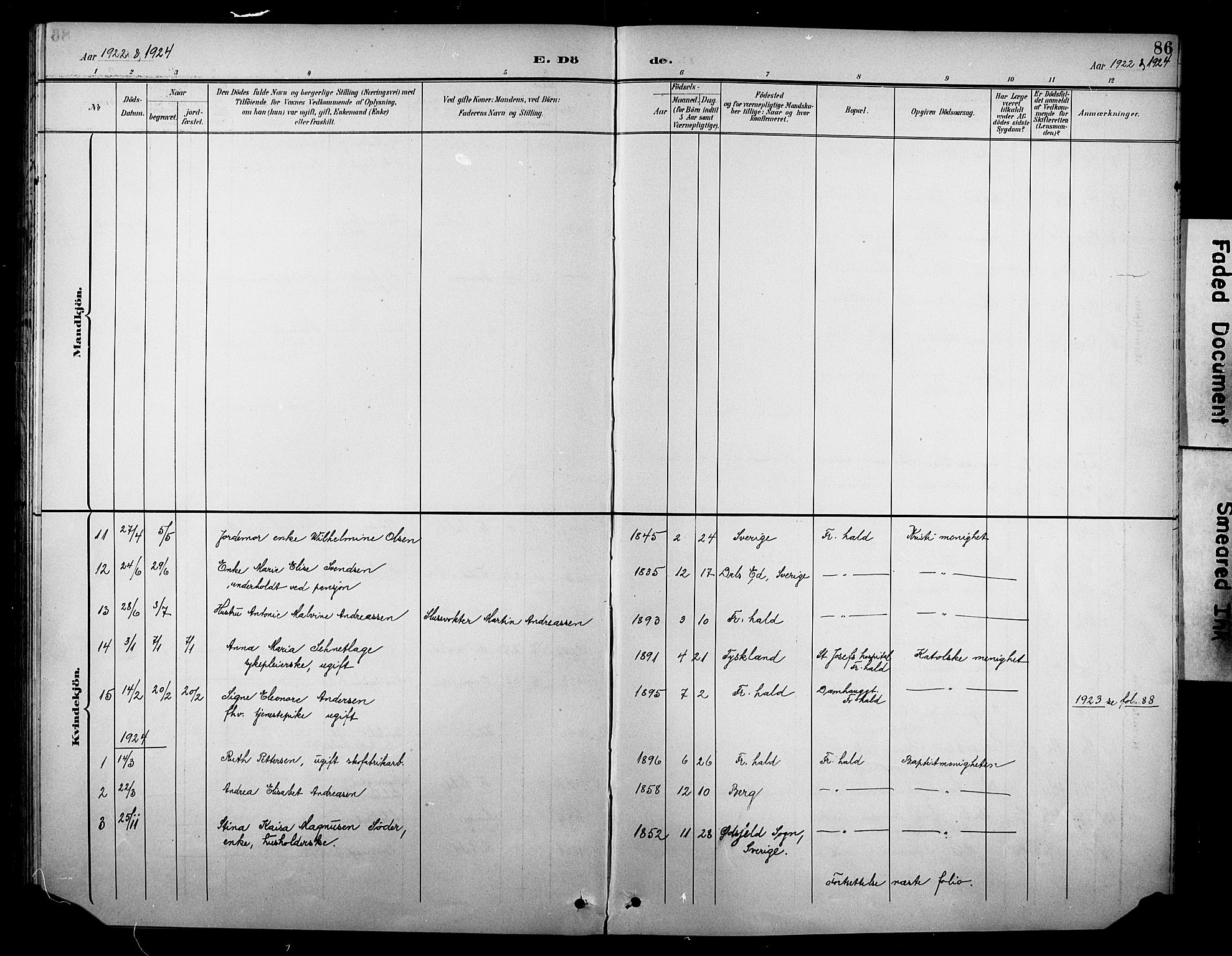 Halden prestekontor Kirkebøker, SAO/A-10909/F/Fb/L0001: Parish register (official) no. II 1, 1892-1932, p. 86