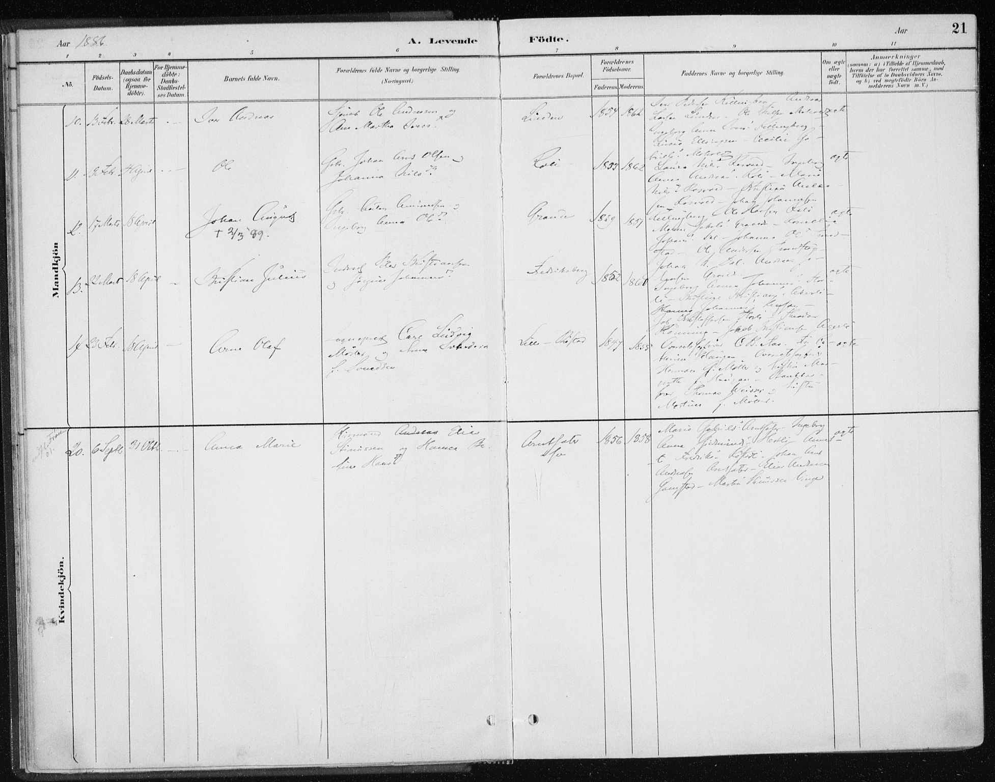 Ministerialprotokoller, klokkerbøker og fødselsregistre - Nord-Trøndelag, SAT/A-1458/701/L0010: Parish register (official) no. 701A10, 1883-1899, p. 21
