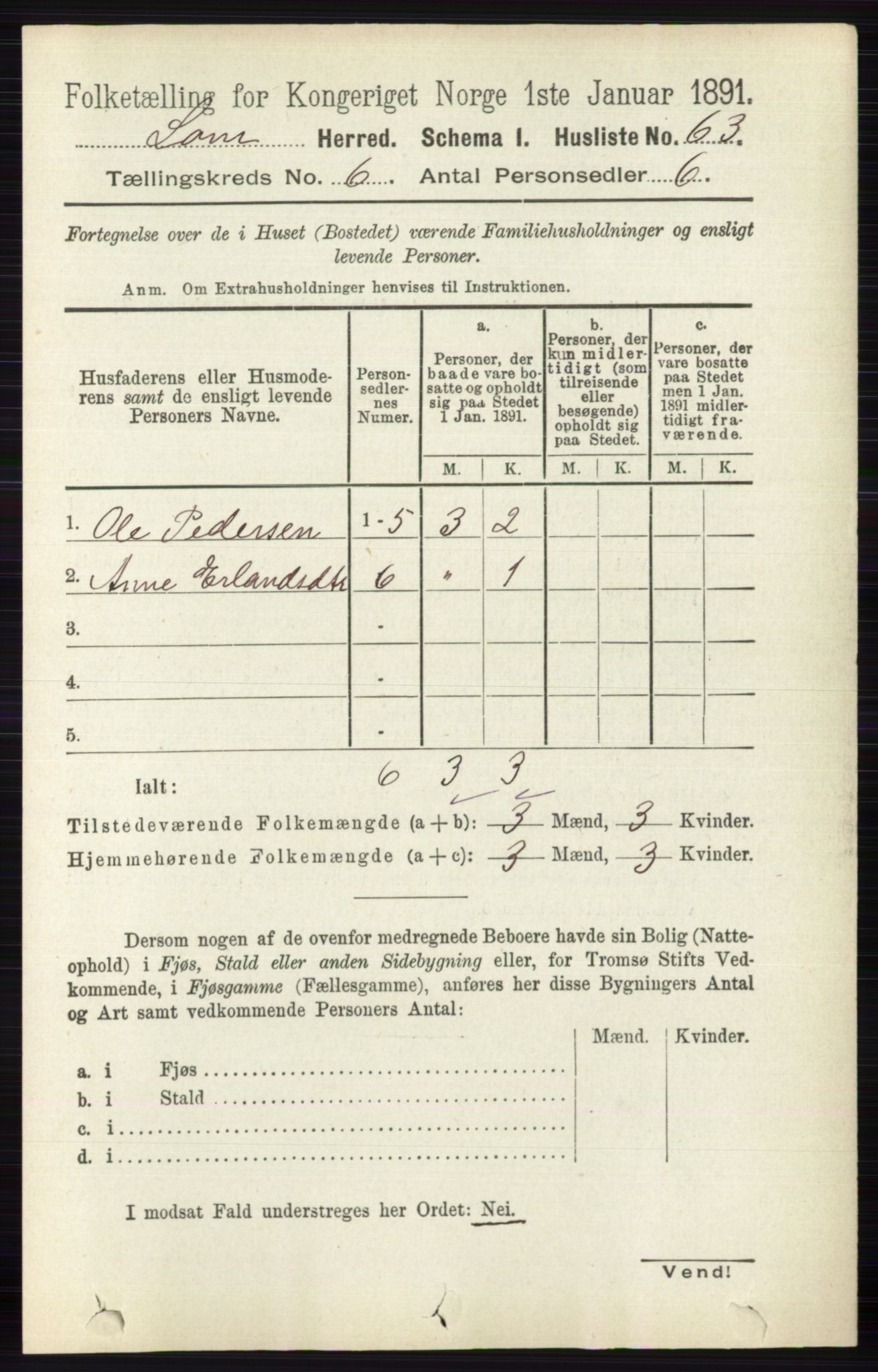 RA, 1891 census for 0514 Lom, 1891, p. 2366