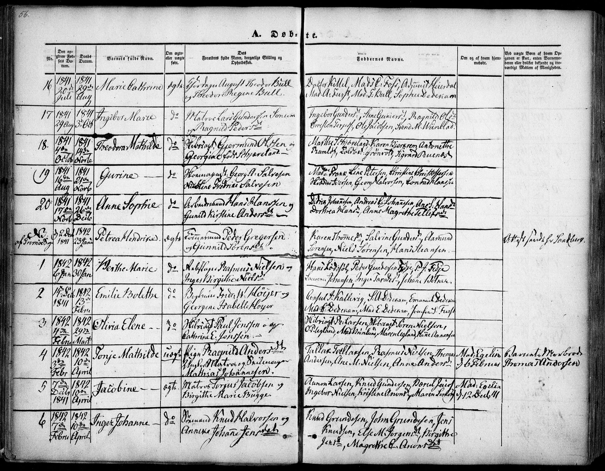 Arendal sokneprestkontor, Trefoldighet, SAK/1111-0040/F/Fa/L0005: Parish register (official) no. A 5, 1838-1854, p. 56