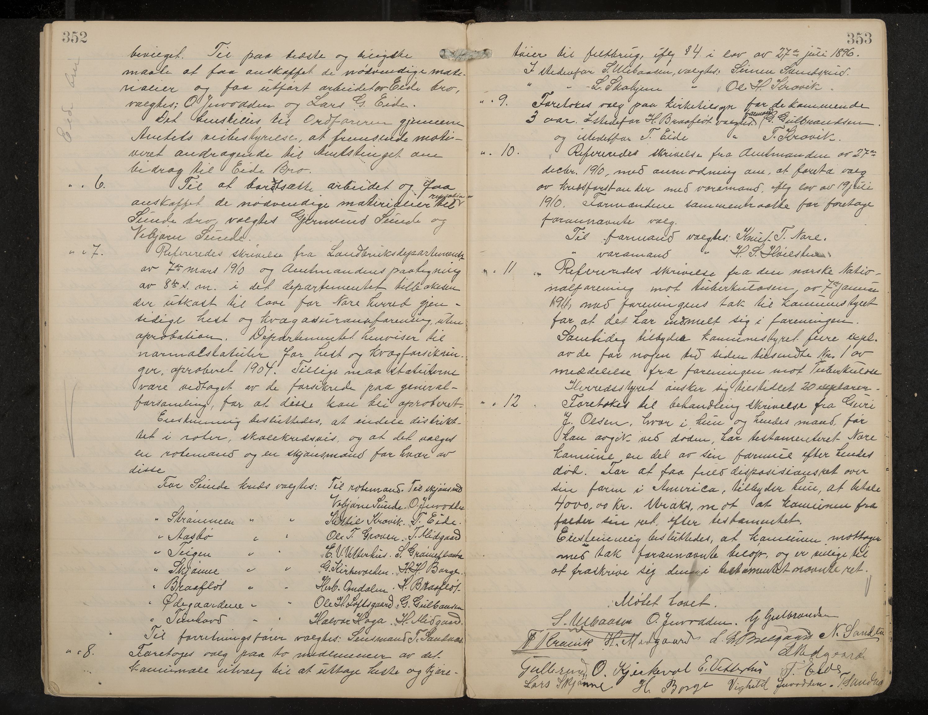 Nore formannskap og sentraladministrasjon, IKAK/0633021-2/A/Aa/L0001: Møtebok, 1901-1911, p. 352-353