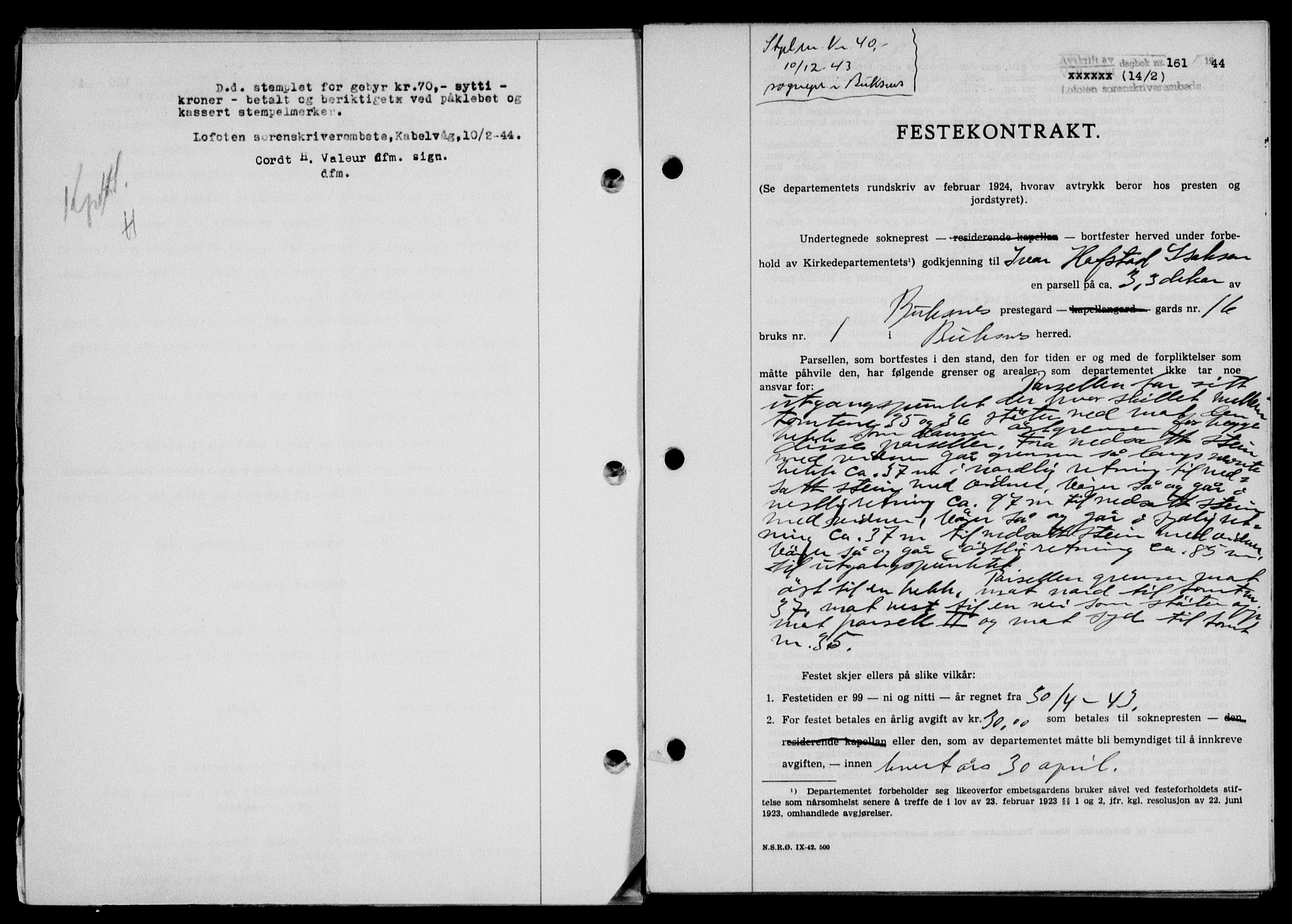 Lofoten sorenskriveri, SAT/A-0017/1/2/2C/L0012a: Mortgage book no. 12a, 1943-1944, Diary no: : 161/1944