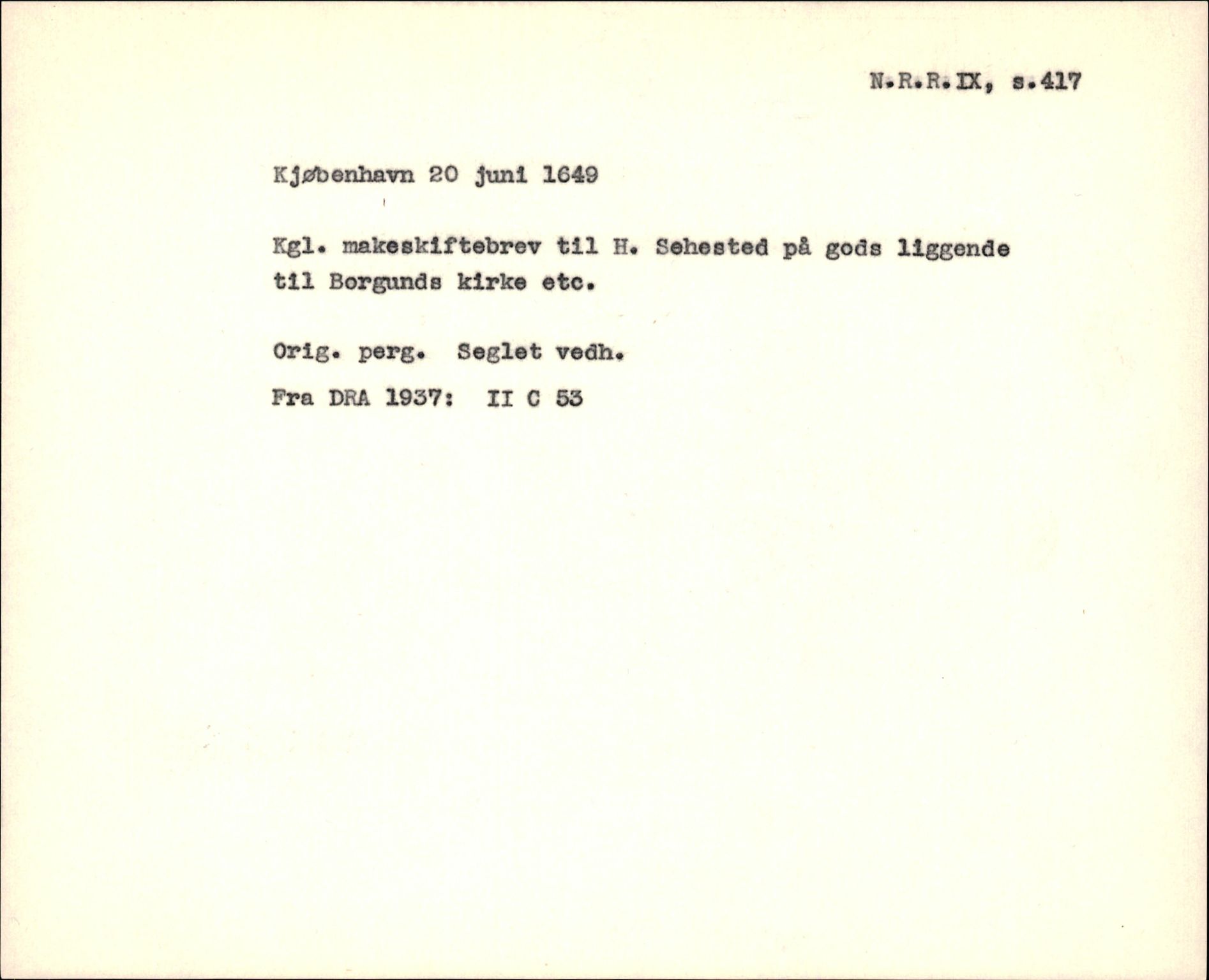 Riksarkivets diplomsamling, AV/RA-EA-5965/F35/F35f/L0002: Regestsedler: Diplomer fra DRA 1937 og 1996, p. 111