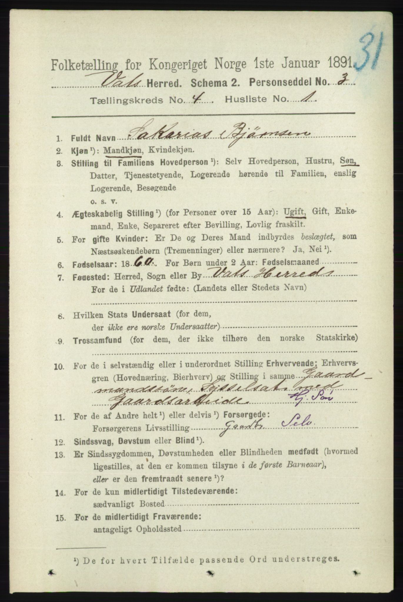 RA, 1891 census for 1155 Vats, 1891, p. 609