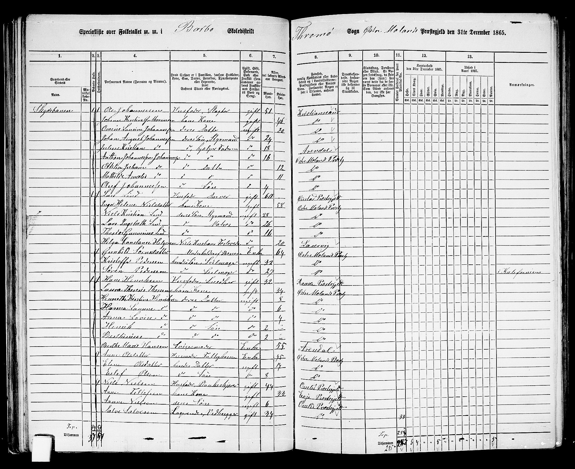 RA, 1865 census for Austre Moland, 1865, p. 67
