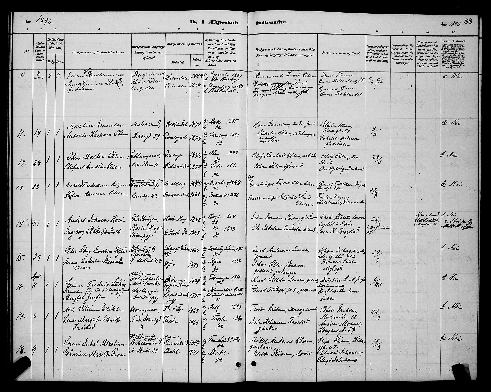 Ministerialprotokoller, klokkerbøker og fødselsregistre - Sør-Trøndelag, SAT/A-1456/604/L0223: Parish register (copy) no. 604C06, 1886-1897, p. 88