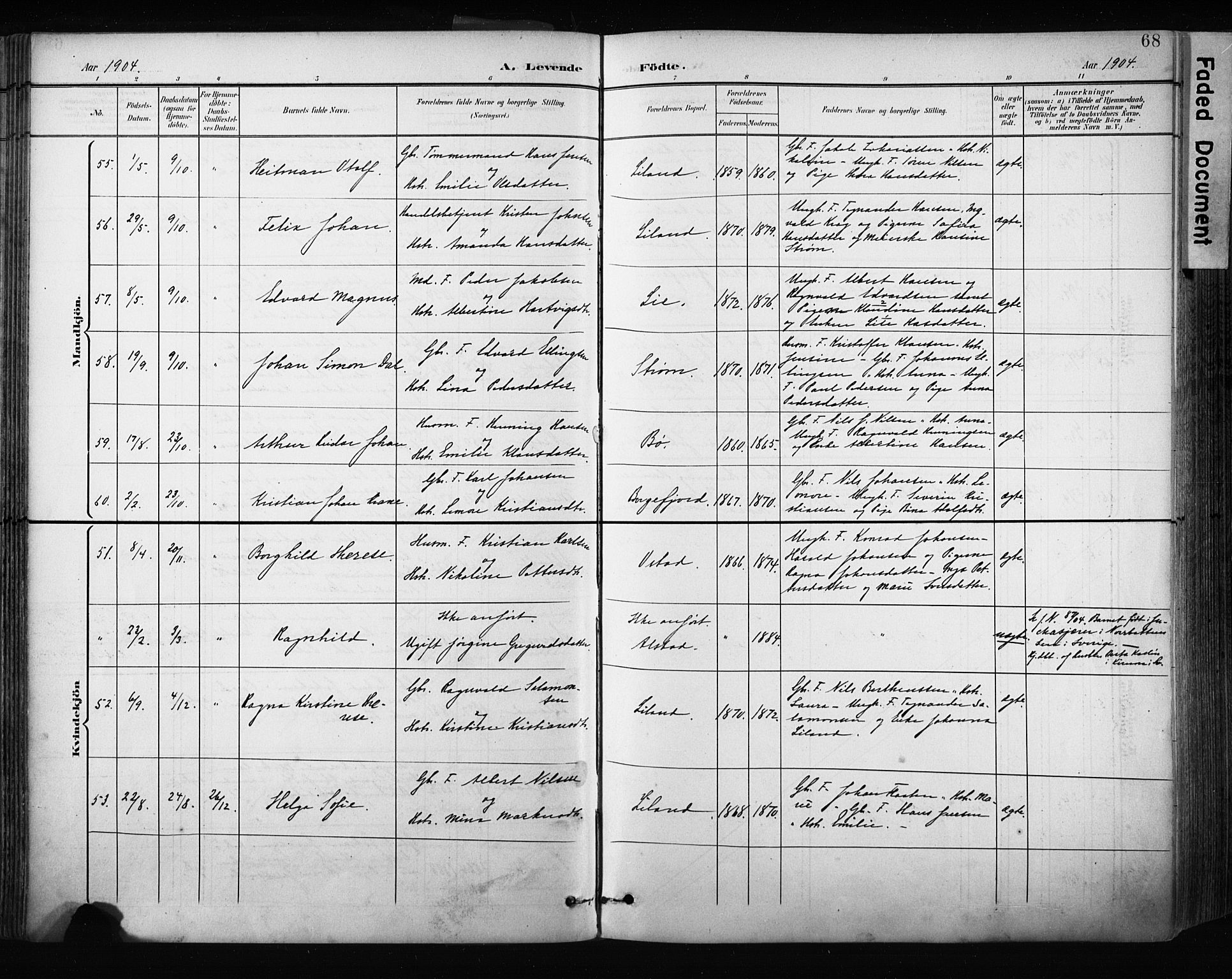 Ministerialprotokoller, klokkerbøker og fødselsregistre - Nordland, SAT/A-1459/880/L1134: Parish register (official) no. 880A08, 1899-1908, p. 68