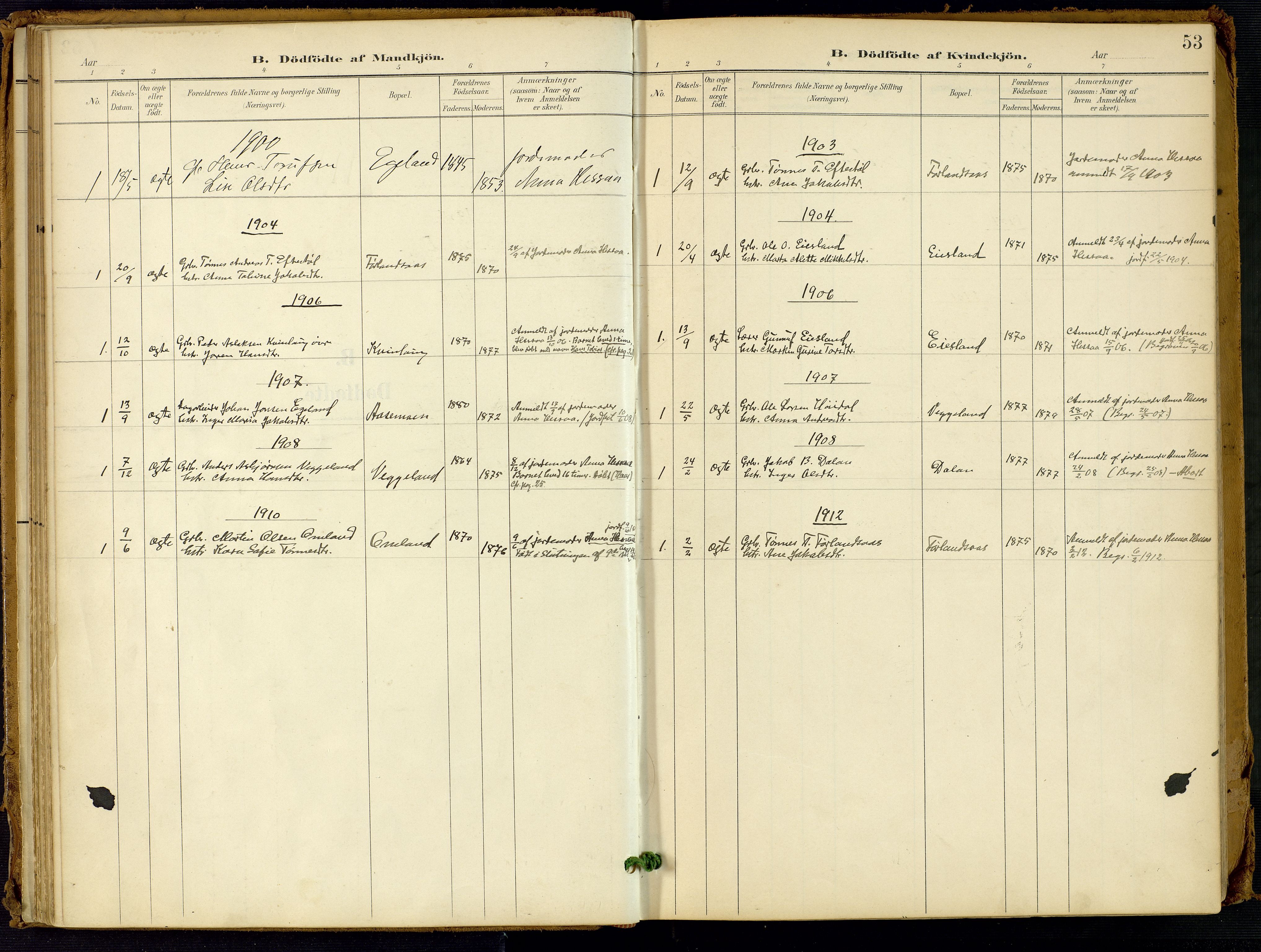 Fjotland sokneprestkontor, AV/SAK-1111-0010/F/Fa/L0003: Parish register (official) no. A 3, 1899-1917, p. 53