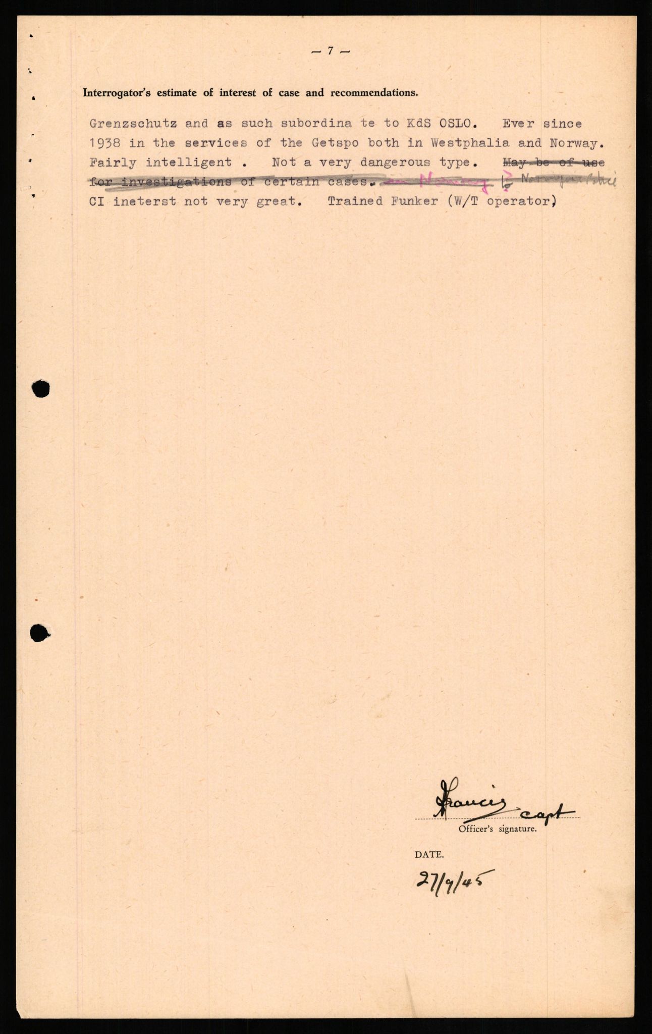 Forsvaret, Forsvarets overkommando II, RA/RAFA-3915/D/Db/L0019: CI Questionaires. Tyske okkupasjonsstyrker i Norge. Tyskere., 1945-1946, p. 560