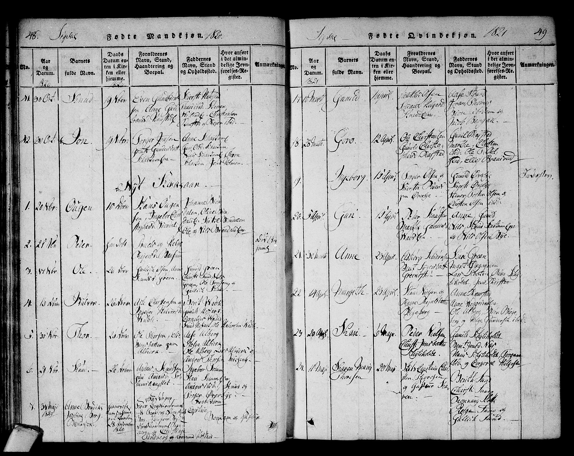 Sigdal kirkebøker, AV/SAKO-A-245/F/Fa/L0005: Parish register (official) no. I 5 /1, 1815-1829, p. 48-49