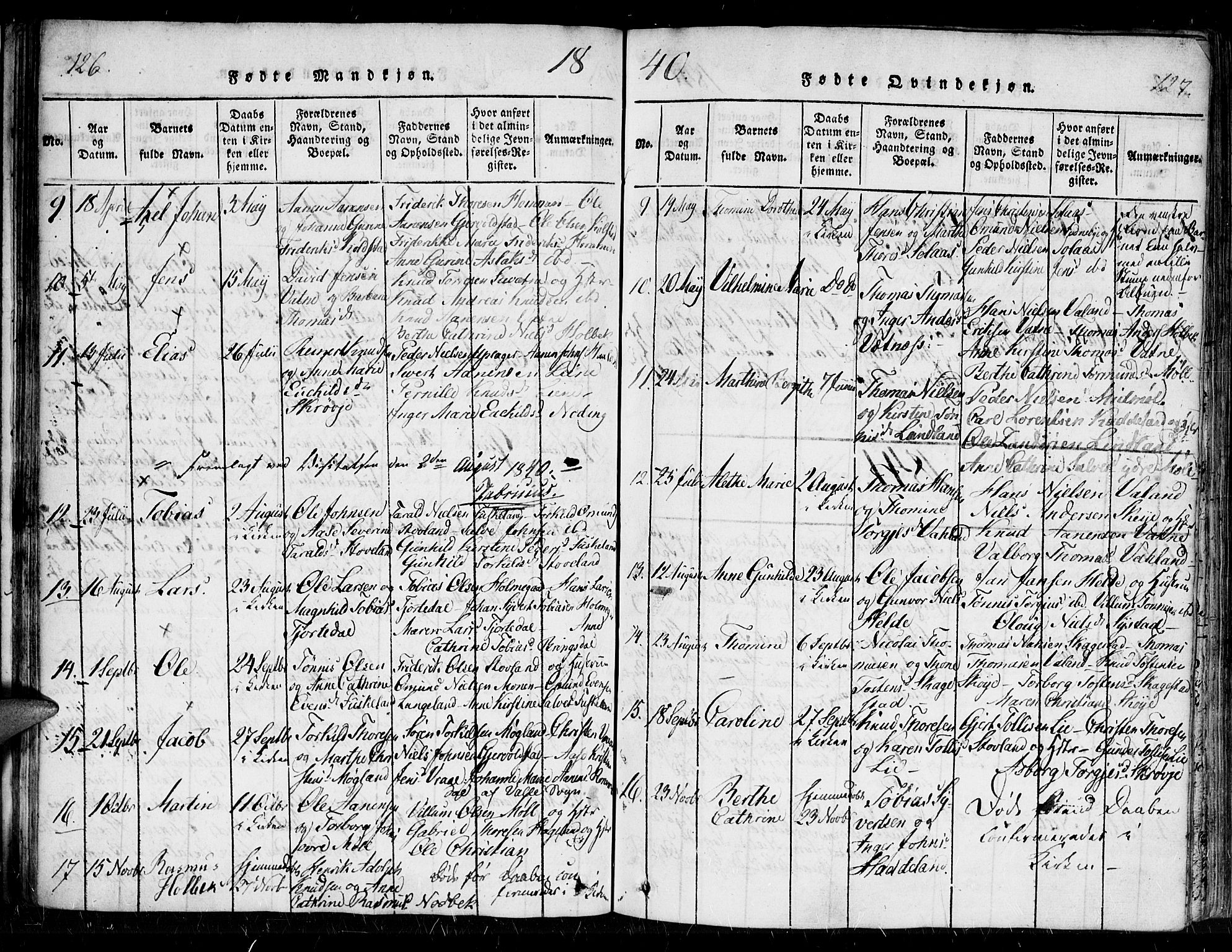 Holum sokneprestkontor, SAK/1111-0022/F/Fa/Faa/L0004: Parish register (official) no. A 4, 1820-1849, p. 126-127