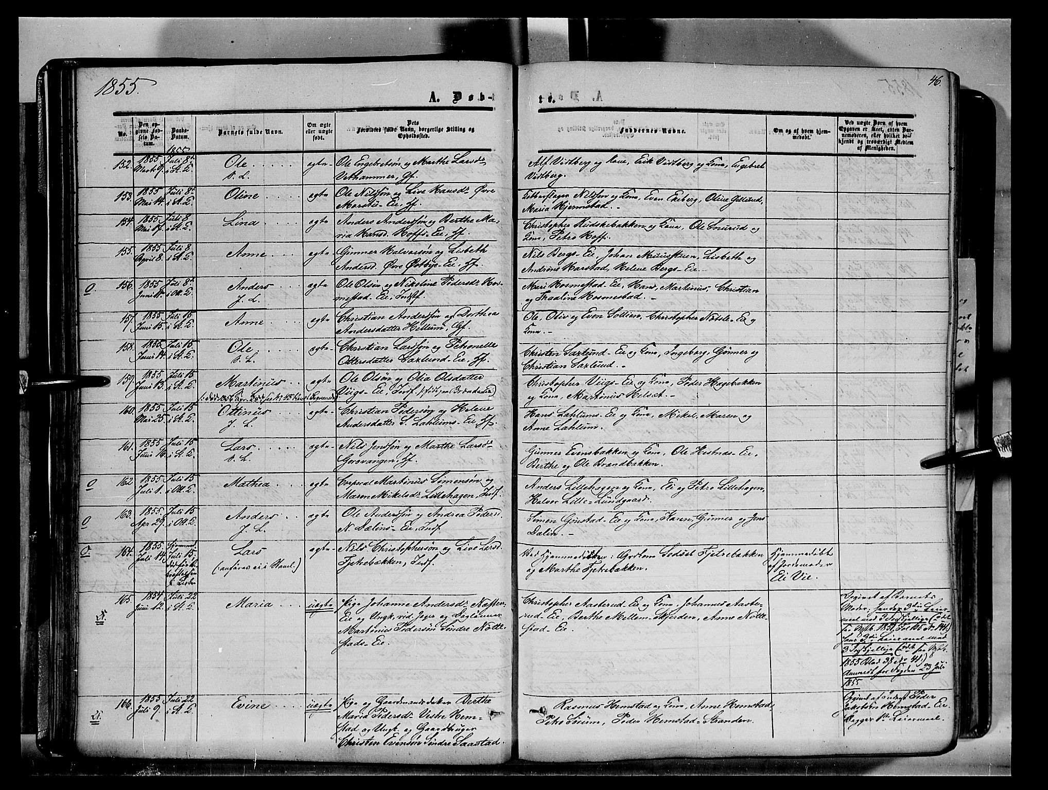 Stange prestekontor, SAH/PREST-002/K/L0012: Parish register (official) no. 12, 1852-1862, p. 46