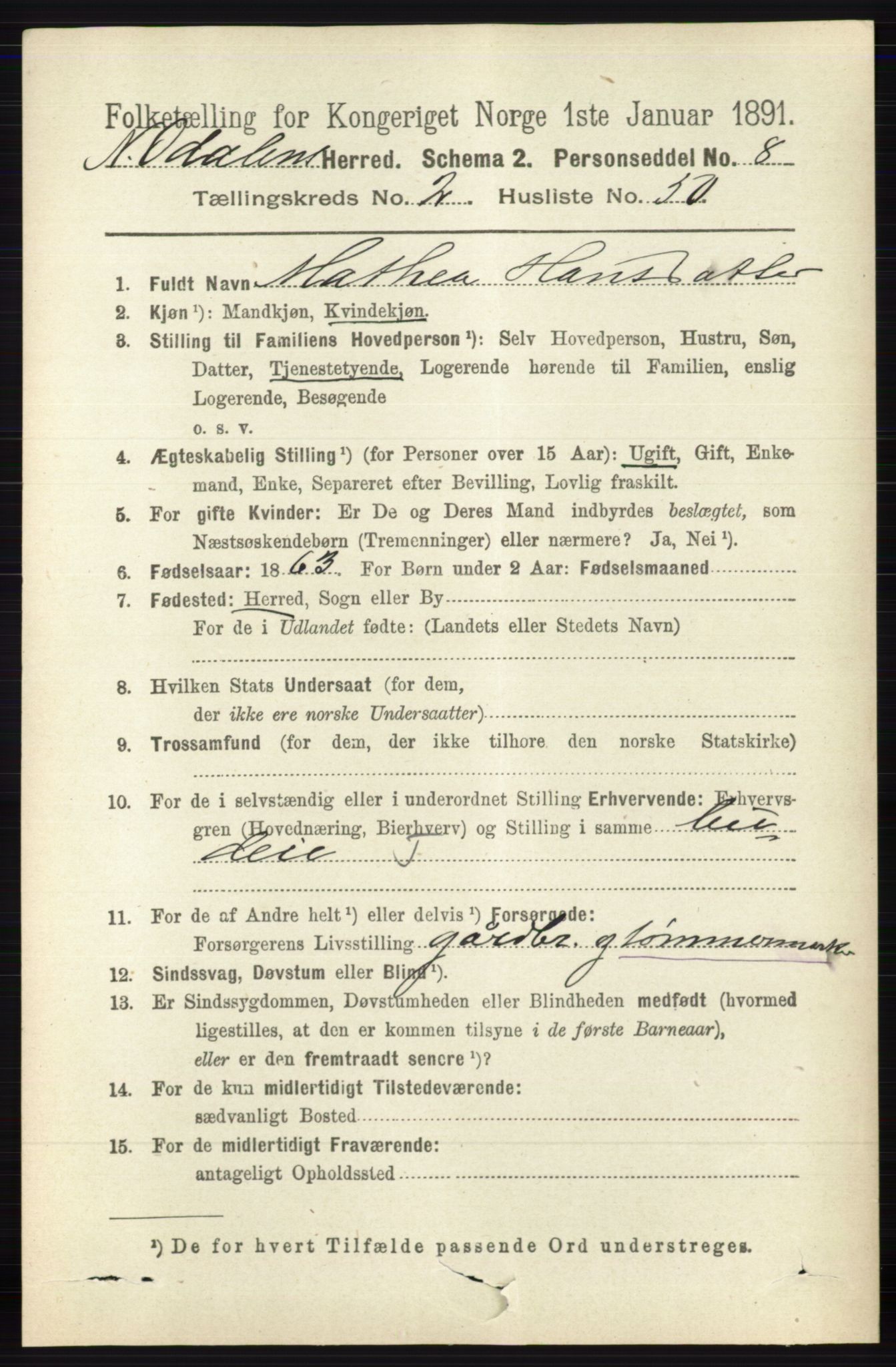 RA, 1891 census for 0418 Nord-Odal, 1891, p. 757